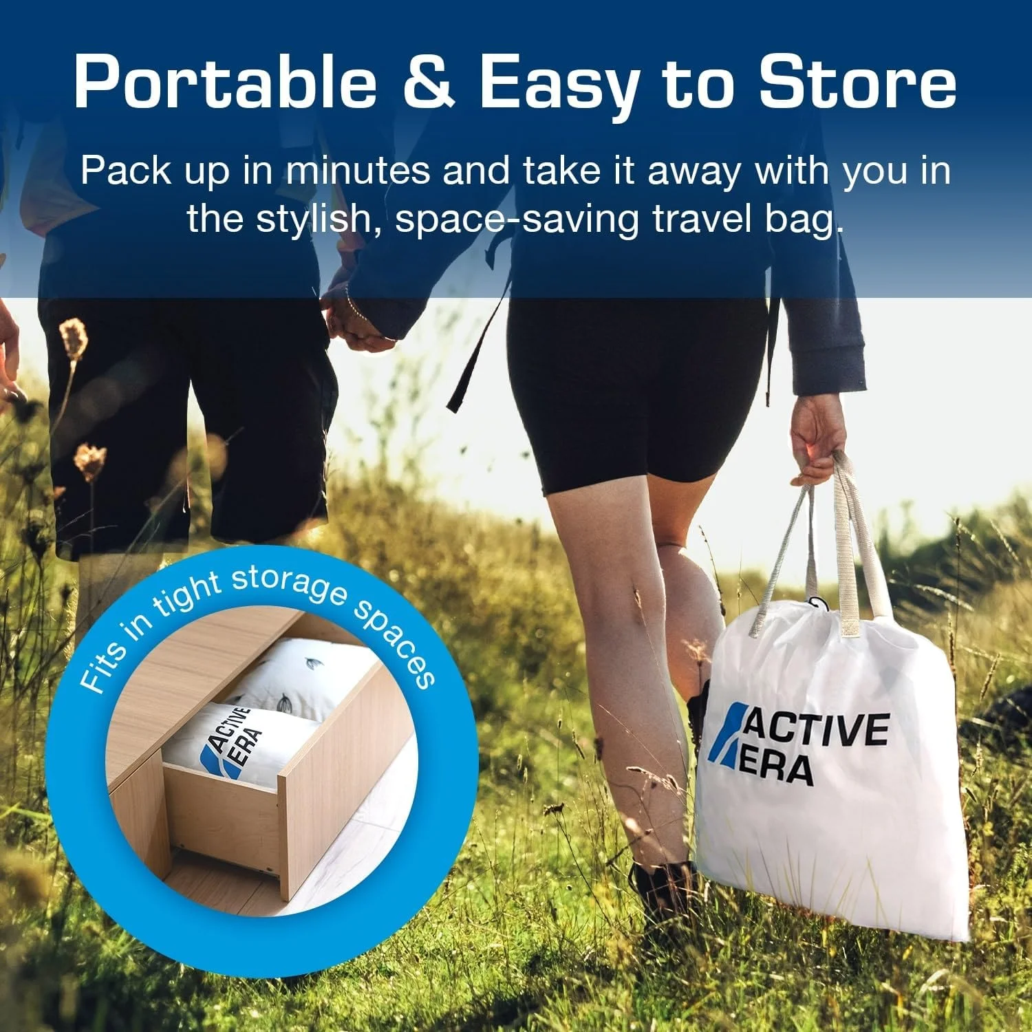 تشک بادی لوکس Active Era با پمپ قابل شارژ USB - تشک بادی سایز کینگ با کیف مسافرتی، پمپ بادی قابل حمل با کابل شارژ USB و پمپ پایی (تک نفره)