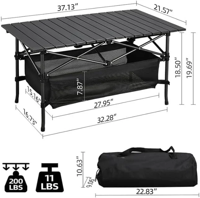 میز تاشو کمپینگ TAPIT، میز کمپینگ تاشو قابل حمل، میز آلومینیومی سبک وزن برای کمپینگ، پیاده روی، کوله گردی، پیک نیک در فضای باز (مشکی 95 * 55 * 50 سانتی متر)