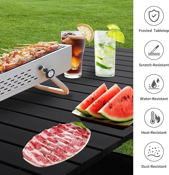 میز تاشو کمپینگ TAPIT، میز کمپینگ تاشو قابل حمل، میز آلومینیومی سبک وزن برای کمپینگ، پیاده روی، کوله گردی، پیک نیک در فضای باز (مشکی 95 * 55 * 50 سانتی متر)