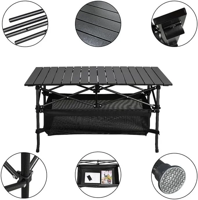 میز تاشو کمپینگ TAPIT، میز کمپینگ تاشو قابل حمل، میز آلومینیومی سبک وزن برای کمپینگ، پیاده روی، کوله گردی، پیک نیک در فضای باز (مشکی 95 * 55 * 50 سانتی متر)