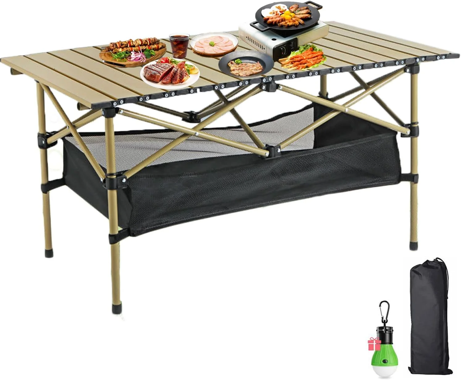 میز کمپینگ STAYOUNG - میز تاشو آلومینیومی مناسب پیک نیک، باربیکیو، مهمانی، حیاط خلوت، ساحل (150 * 55 * 50 سانتی متر، زرد)
