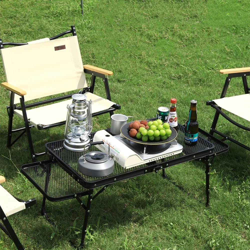 میز تاشو VAFGWGPB مناسب برای کمپینگ و پیک نیک، دارای فضای ذخیره سازی بزرگ و قابلیت تاشو آسان، میز باربیکیو تاشو آلومینیومی، مجهز به کیف نگهداری، قابل حمل آسان