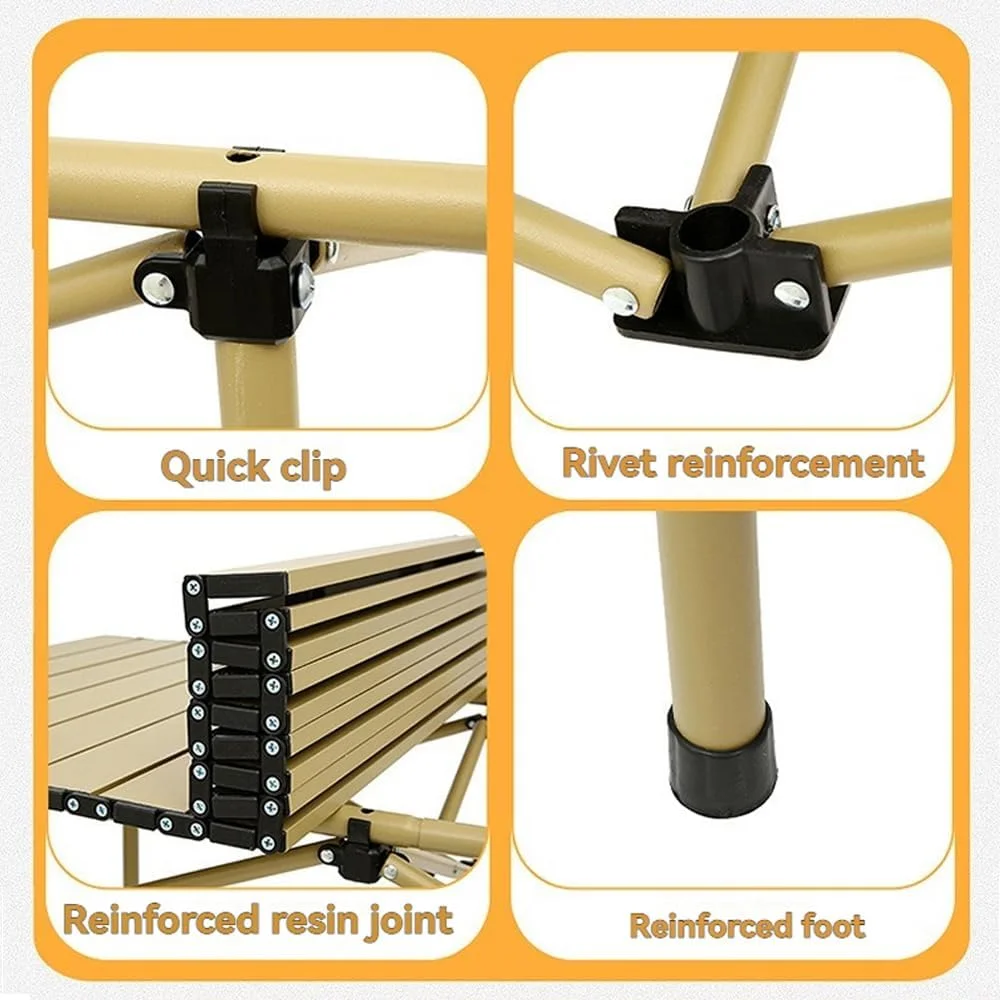 میز کمپینگ STAYOUNG - میز تاشو آلومینیومی مناسب پیک نیک، باربیکیو، مهمانی، حیاط خلوت، ساحل (150 * 55 * 50 سانتی متر، زرد)