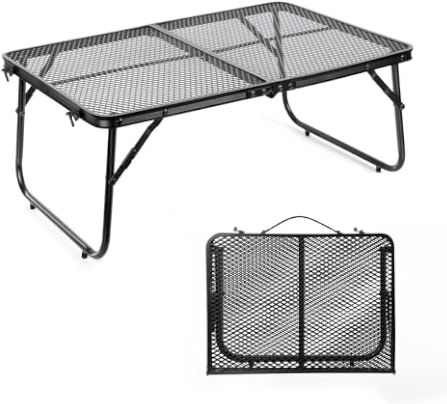 میز توری تاشو و قابل حمل کمپینگ THE WHITE SHOP، میز پایه فلزی آلومینیومی سبک وزن برای پیک نیک در فضای باز / مشکی