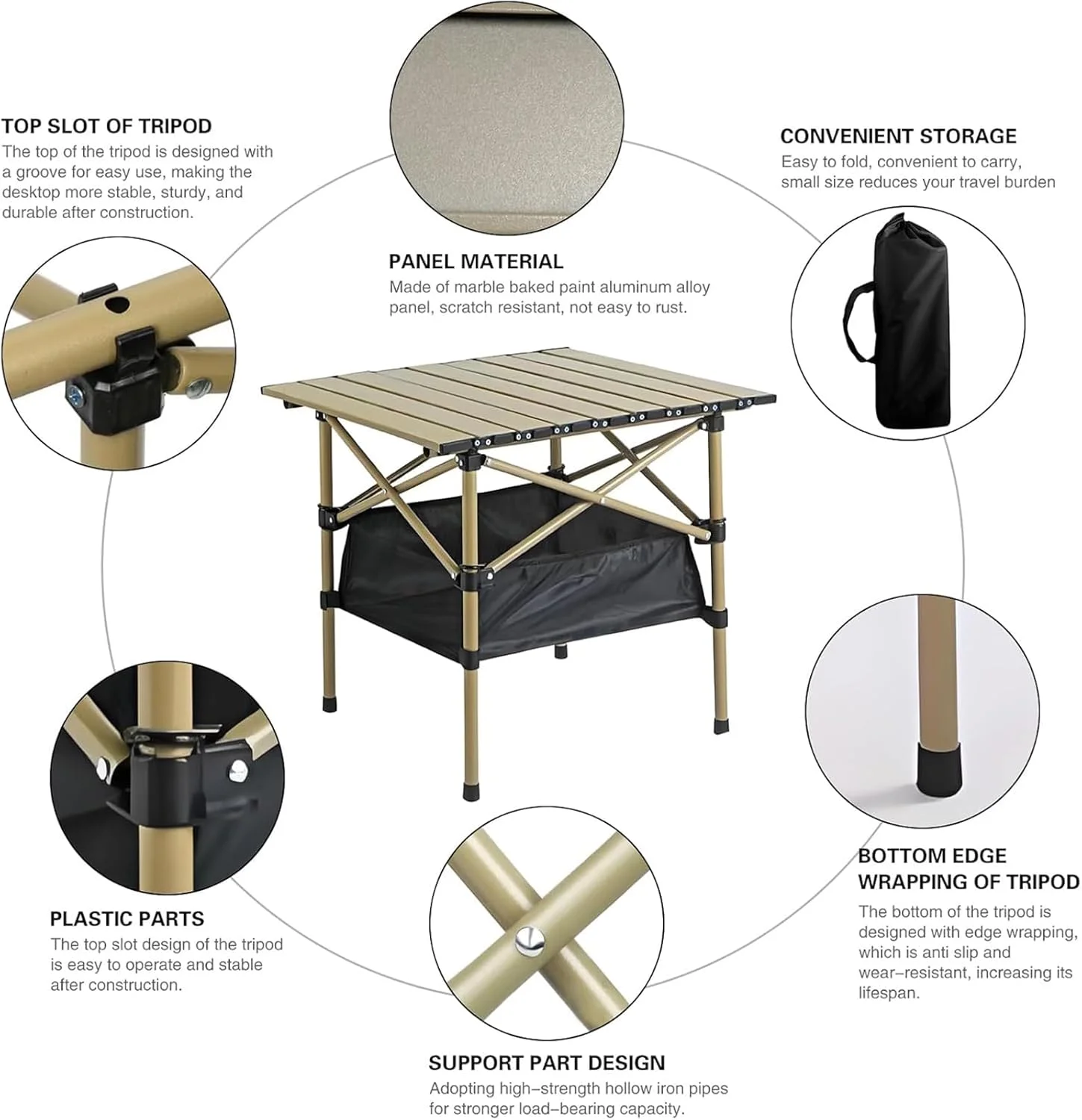 میز تاشو کمپینگ HEYInova، میز کمپینگ قابل حمل، قابل تنظیم، میز کمپ کوچک فوق سبک با کیف نگهداری برای پیک نیک کمپینگ در فضای باز، باربیکیو، ساحل (53 * 52 * 50 سانتی متر)