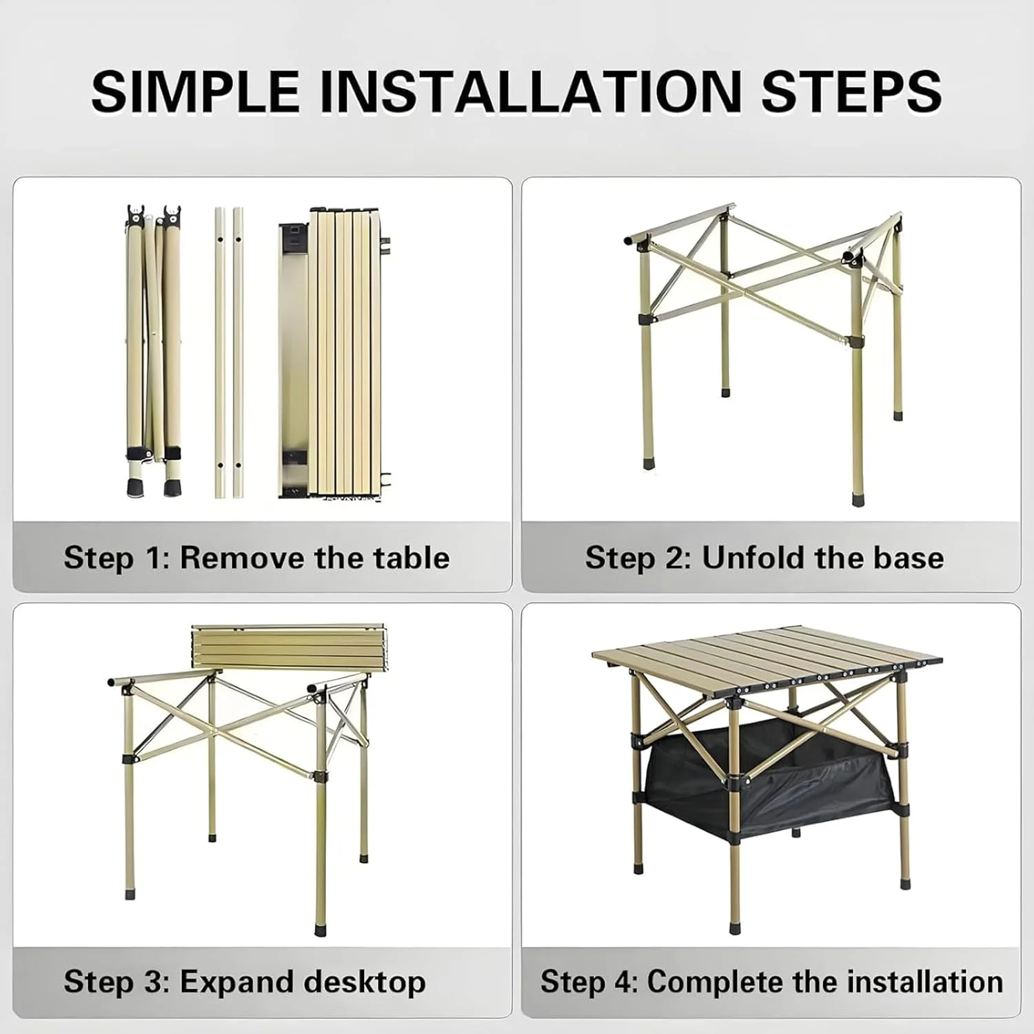 میز تاشو کمپینگ HEYInova، میز کمپینگ قابل حمل، قابل تنظیم، میز کمپ کوچک فوق سبک با کیف نگهداری برای پیک نیک کمپینگ در فضای باز، باربیکیو، ساحل (53 * 52 * 50 سانتی متر)
