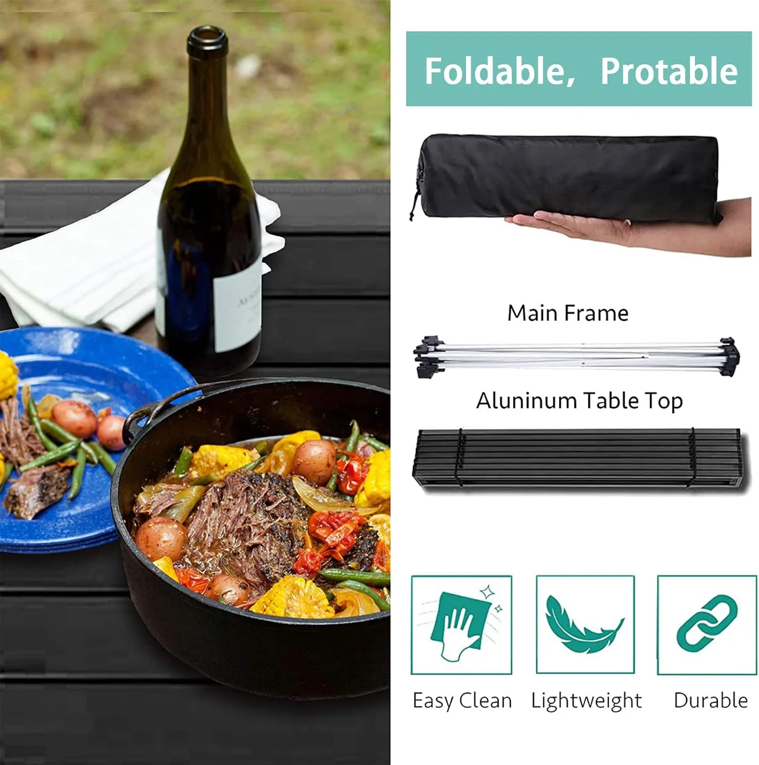 میز کمپینگ قابل حمل، میز کمپ آلومینیومی فوق سبک، قابل حمل، قوی، میز قهوه یا میز جانبی فوق سبک، میز در یک کیف برای پیک نیک، کمپ، ساحل، قایق، مناسب برای غذاخوری و آشپزی، تمیز کردن آسان میز کمپینگ قابل حمل، میز کمپ آلومینیومی فوق سبک، قابل حمل، قوی، میز قهوه یا میز جانبی فوق سبک، میز در یک کیف برای پیک نیک، کمپ، ساحل، قایق، مناسب برای غذاخوری و آشپزی، تمیز کردن آسان