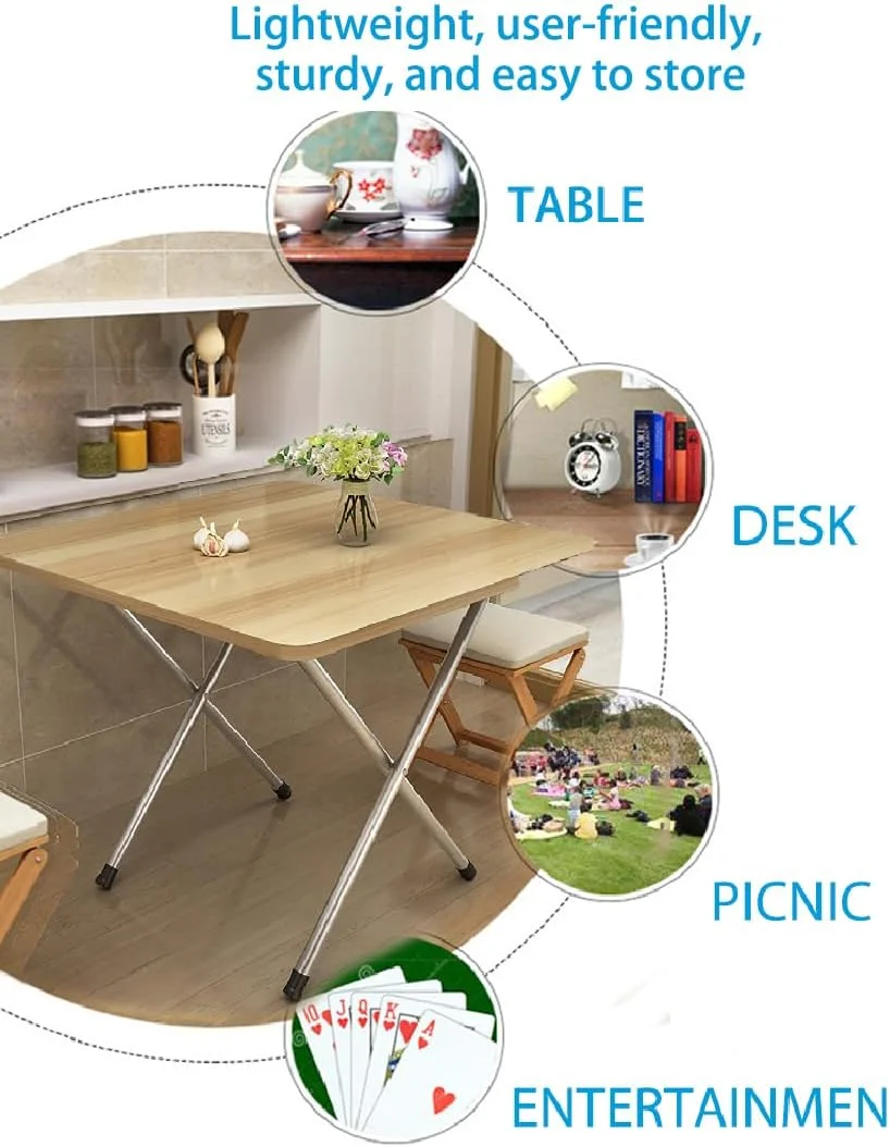 میز مربع چوبی AUTOYSUR، میز تاشو چند منظوره با پایه فلزی X شکل، میز کمپینگ قابل حمل، میز غذاخوری، باغ، پیک نیک، میز قهوه خوری 60x60 سانتی متر (گردویی)