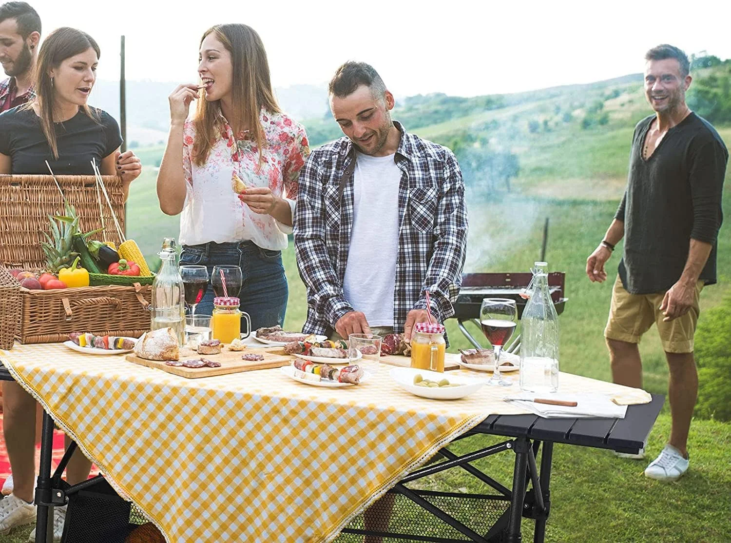 میز تاشو کمپینگ GGEROU با کیف حمل، میز پیک نیک تاشو آلومینیومی قابل حمل، میز تاشو ساحلی برای کمپینگ، پیک نیک، ماهیگیری و باربیکیو، مناسب برای 4-6 نفر (21 * 37 اینچ)