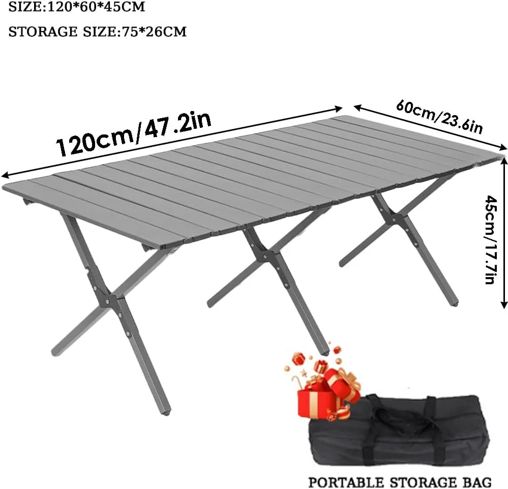 میز تاشو آلومینیومی STAYOUNG با کیف حمل - میز پیک نیک تاشو سنگین و قابل حمل برای پیک نیک در فضای باز، باربیکیو، حیاط خلوت، ساحل (120 * 60 * 45 سانتی متر، مشکی)