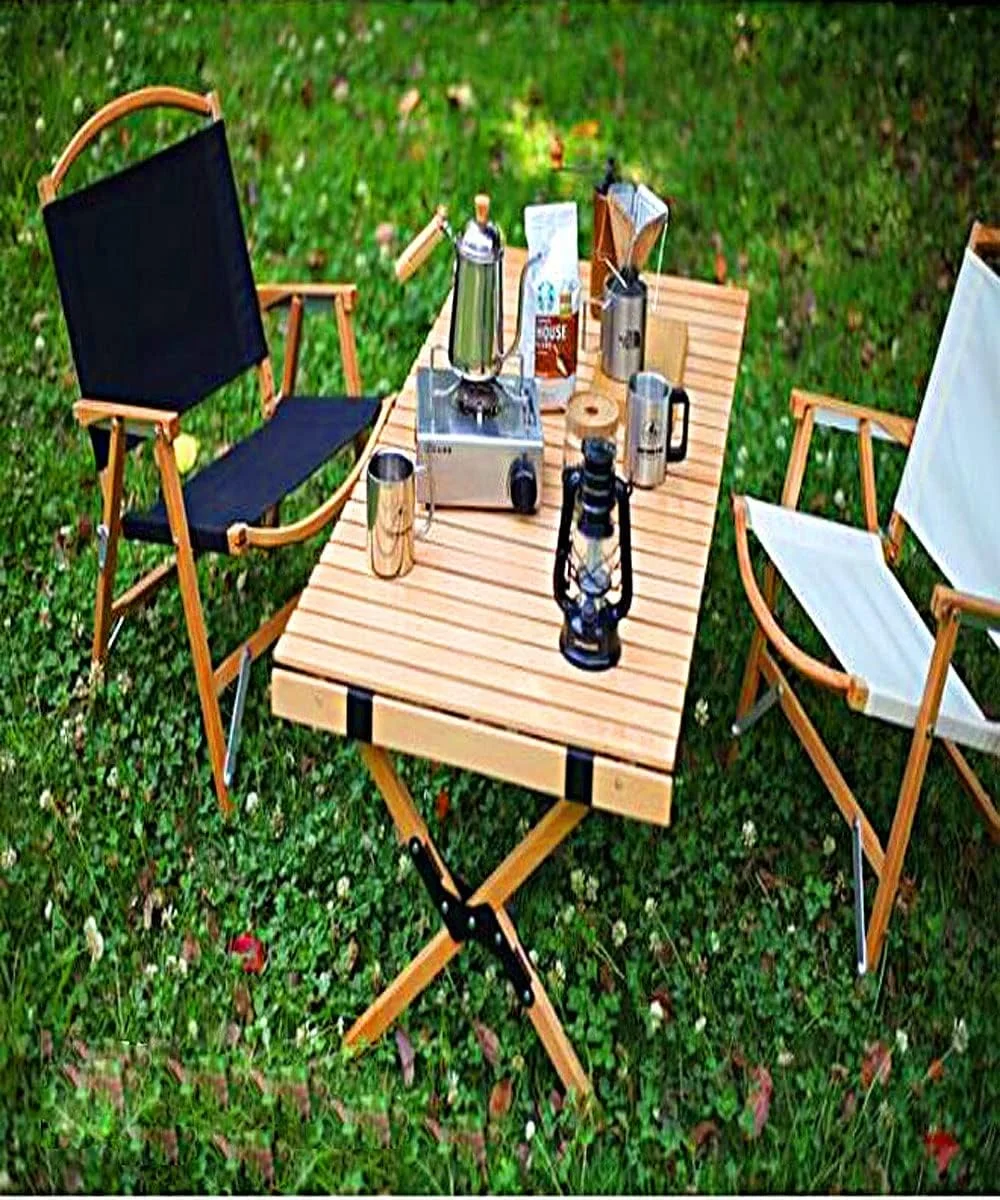 میز تاشو کمپینگ C&C Home، میز پیک نیک تاشو کم ارتفاع قابل حمل برای فضای باز و داخل خانه، میز رول کیک در یک کیف برای پیک نیک، کمپینگ، مسافرت، ساحل، پاسیو، باربیکیو باغی، رنگ چوب اصلی