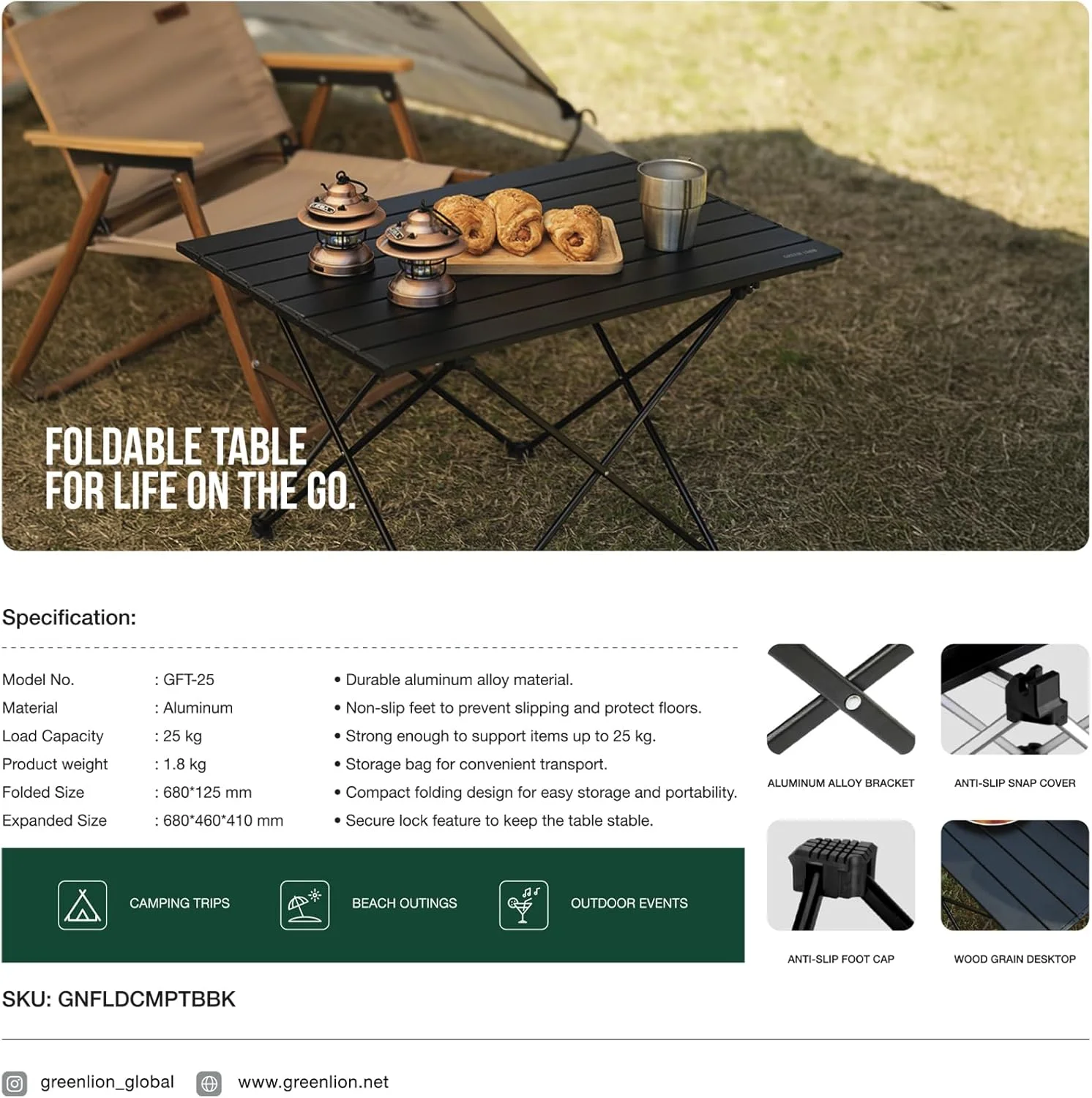 میز تاشو کمپینگ گرین لاین، با روکش طرح چوب زیبا، سبک و قابل حمل برای کمپینگ در فضای باز، پیک نیک، پاسیو، بالکن و استفاده در محیط داخلی میز تاشو کمپینگ گرین لاین، با روکش طرح چوب زیبا، سبک و قابل حمل برای کمپینگ در فضای باز، پیک نیک، پاسیو، بالکن و استفاده در محیط داخلی