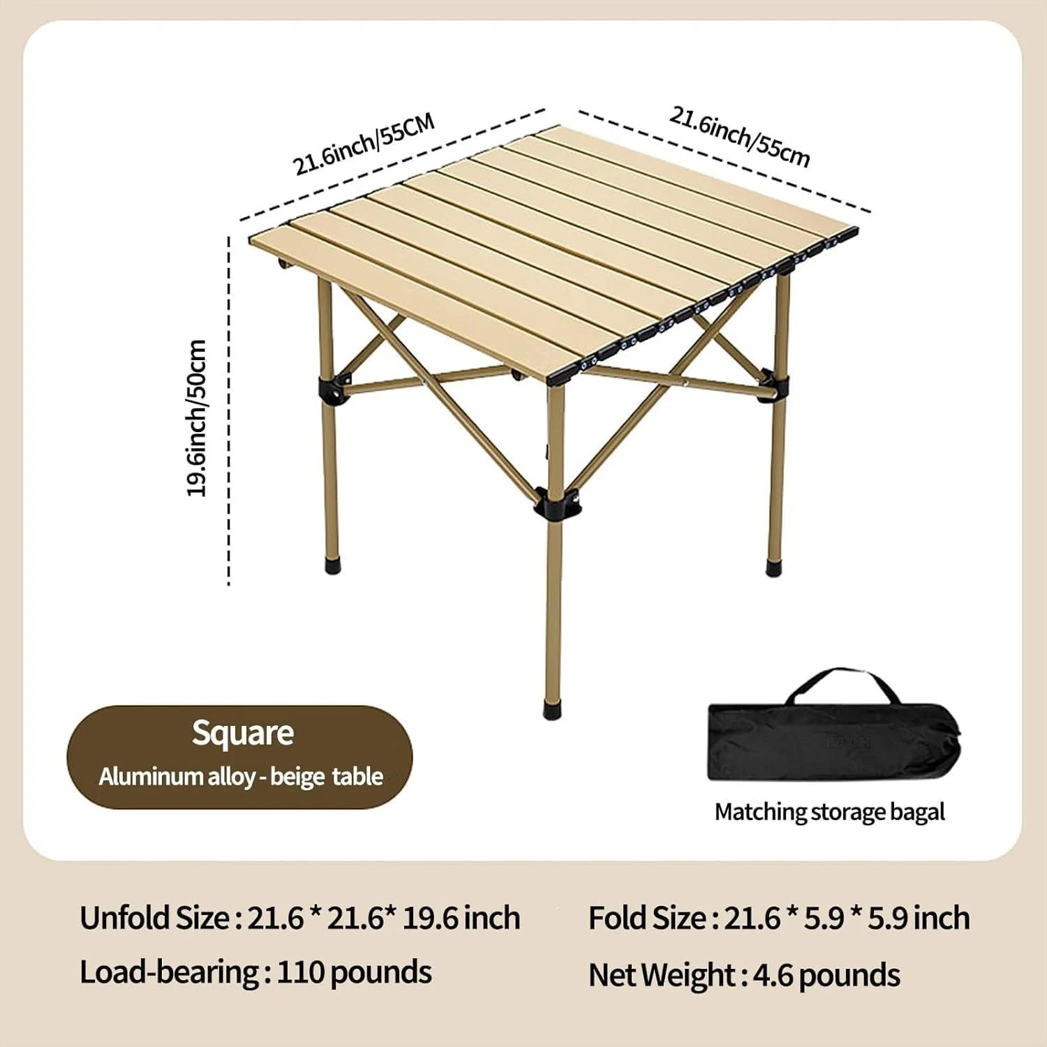 میز تاشو آلومینیومی فوق سبک برای کمپینگ - میز قابل حمل تاشو جمع و جور با کیف حمل برای پیک نیک، باربیکیو، ساحل و ماهیگیری (بژ) میز تاشو آلومینیومی فوق سبک برای کمپینگ - میز قابل حمل تاشو جمع و جور با کیف حمل برای پیک نیک، باربیکیو، ساحل و ماهیگیری (بژ)