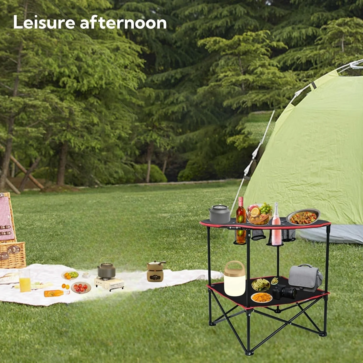 میز کمپینگ تاشو قابل حمل JDLYEVER - میز ناهارخوری تاشو فضای باز با 4 جای لیوان - ایده آل برای ساحل، پیک نیک، کمپینگ - پارچه آکسفورد ضد آب 600D بادوام - 72.8x61.9x50.8 سانتی متر - قاب آلیاژ آلومینیوم میز کمپینگ تاشو قابل حمل JDLYEVER - میز ناهارخوری تاشو فضای باز با 4 جای لیوان - ایده آل برای ساحل، پیک نیک، کمپینگ - پارچه آکسفورد ضد آب 600D بادوام - 72.8x61.9x50.8 سانتی متر - قاب آلیاژ آلومینیوم