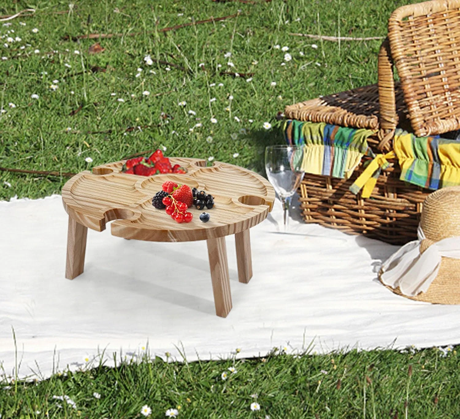میز پیک نیک تاشو فضای باز EOPTIFY، میز چوبی کوچک ساحلی قابل حمل با جداکننده و 4 جای لیوان شراب، میز برای باغ، کمپینگ، مهمانی، ساحل، شام در فضای باز، میز چوبی با پایه های تاشو میز پیک نیک تاشو فضای باز EOPTIFY، میز چوبی کوچک ساحلی قابل حمل با جداکننده و 4 جای لیوان شراب، میز برای باغ، کمپینگ، مهمانی، ساحل، شام در فضای باز، میز چوبی با پایه های تاشو