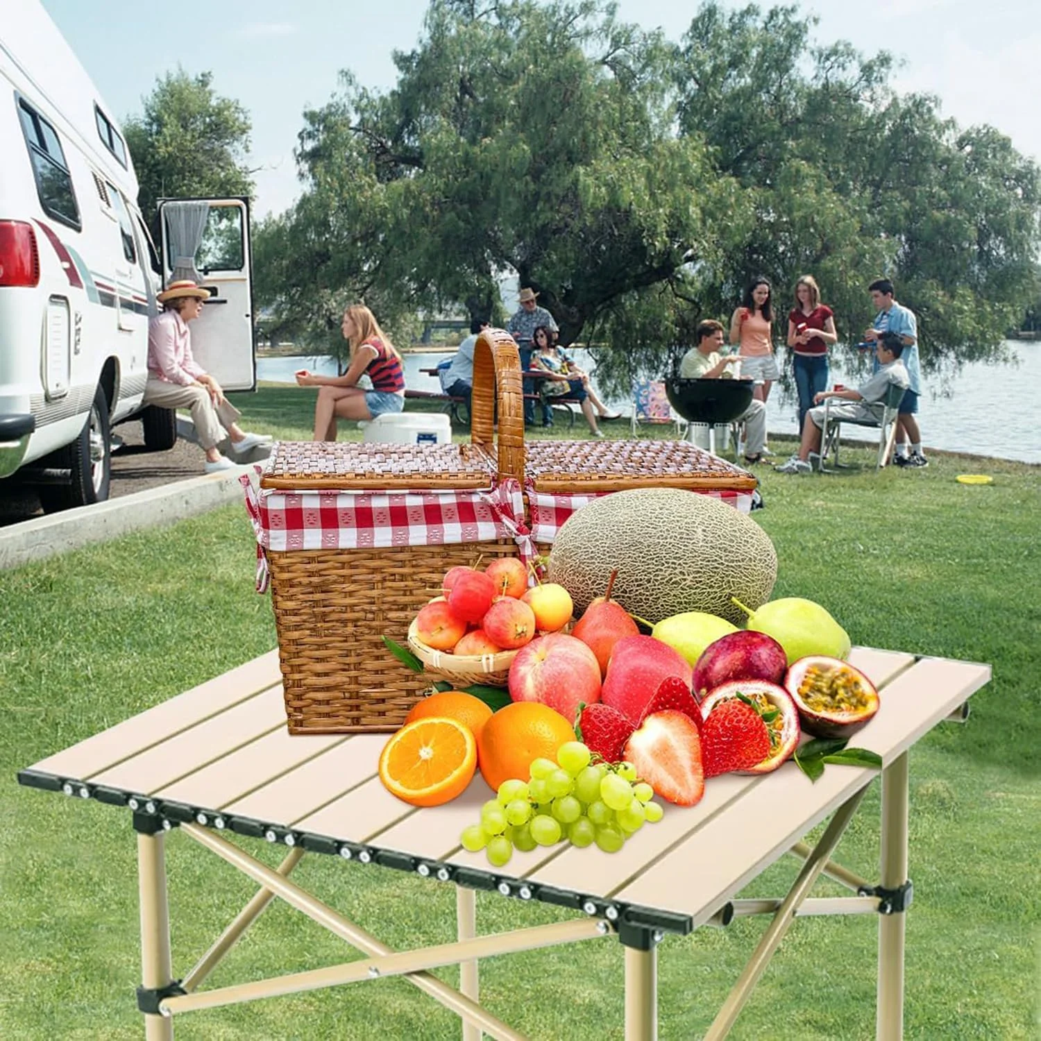 میز تاشو آلومینیومی فوق سبک برای کمپینگ - میز قابل حمل تاشو جمع و جور با کیف حمل برای پیک نیک، باربیکیو، ساحل و ماهیگیری (بژ) میز تاشو آلومینیومی فوق سبک برای کمپینگ - میز قابل حمل تاشو جمع و جور با کیف حمل برای پیک نیک، باربیکیو، ساحل و ماهیگیری (بژ)