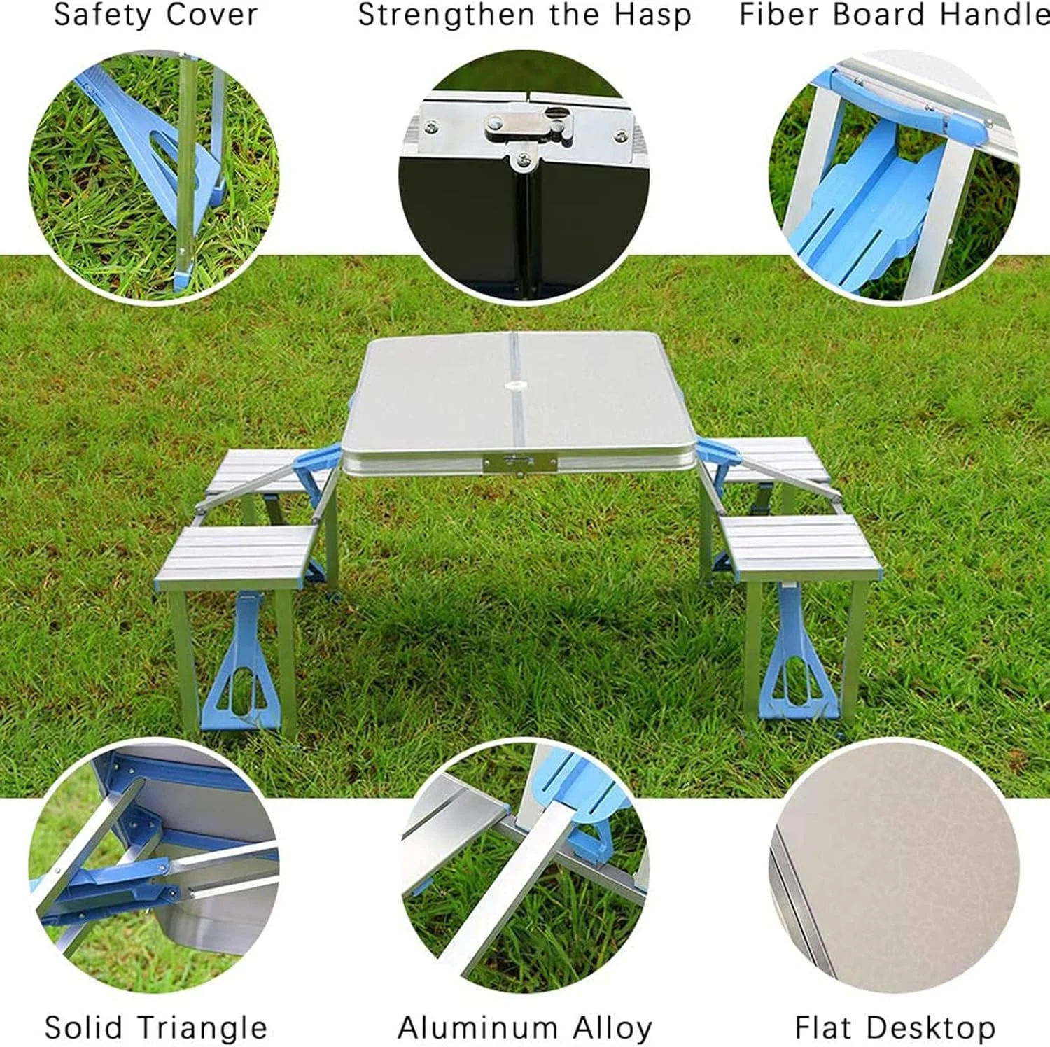 ست میز و صندلی تاشو، میز پیک نیک کمپینگ تاشو قابل حمل، با 4 صندلی و سوراخ چتر، مناسب برای پیک نیک و مسافرت در فضای باز، 33.6 اینچ ست میز و صندلی تاشو، میز پیک نیک کمپینگ تاشو قابل حمل، با 4 صندلی و سوراخ چتر، مناسب برای پیک نیک و مسافرت در فضای باز، 33.6 اینچ
