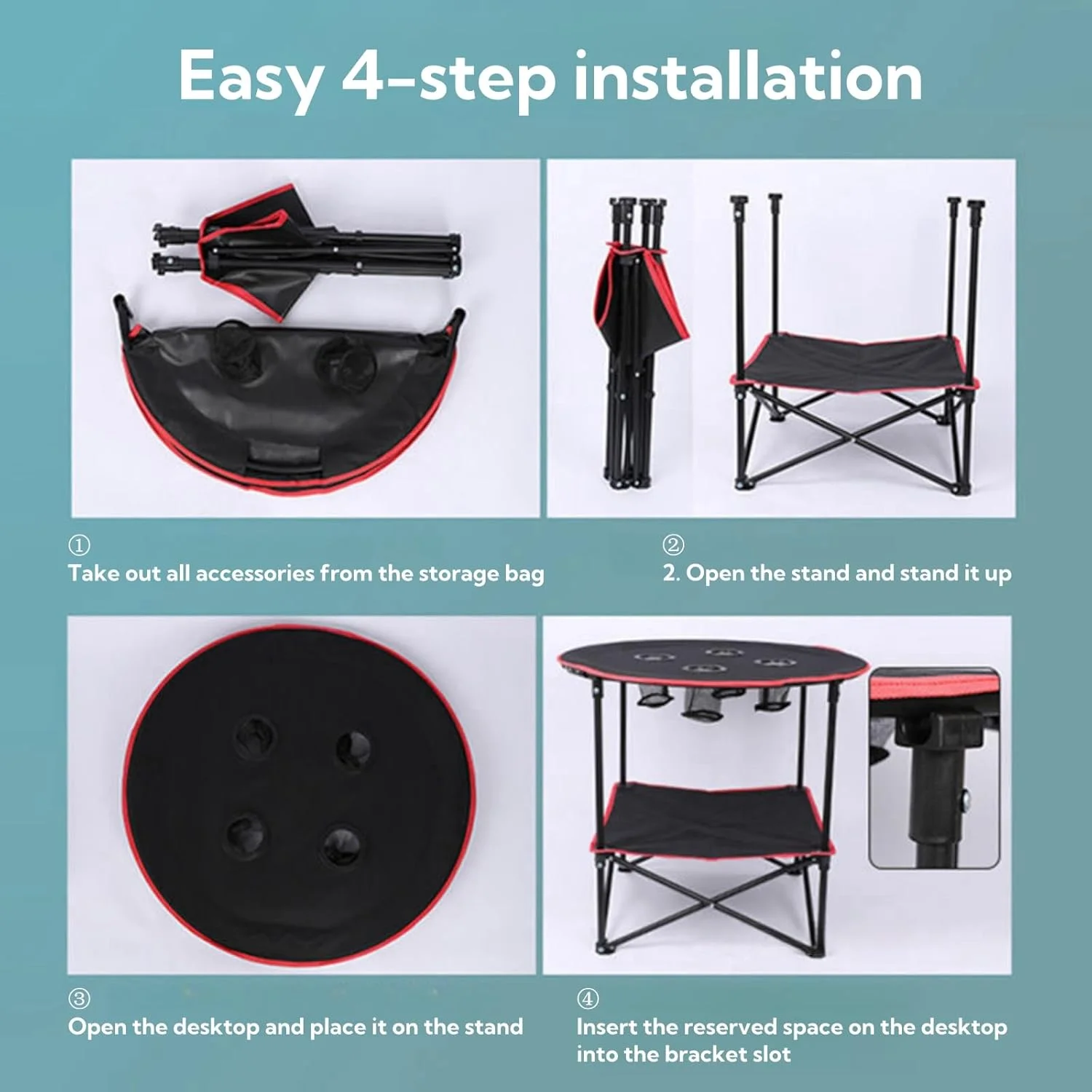 میز کمپینگ تاشو قابل حمل JDLYEVER - میز ناهارخوری تاشو فضای باز با 4 جای لیوان - ایده آل برای ساحل، پیک نیک، کمپینگ - پارچه آکسفورد ضد آب 600D بادوام - 72.8x61.9x50.8 سانتی متر - قاب آلیاژ آلومینیوم میز کمپینگ تاشو قابل حمل JDLYEVER - میز ناهارخوری تاشو فضای باز با 4 جای لیوان - ایده آل برای ساحل، پیک نیک، کمپینگ - پارچه آکسفورد ضد آب 600D بادوام - 72.8x61.9x50.8 سانتی متر - قاب آلیاژ آلومینیوم