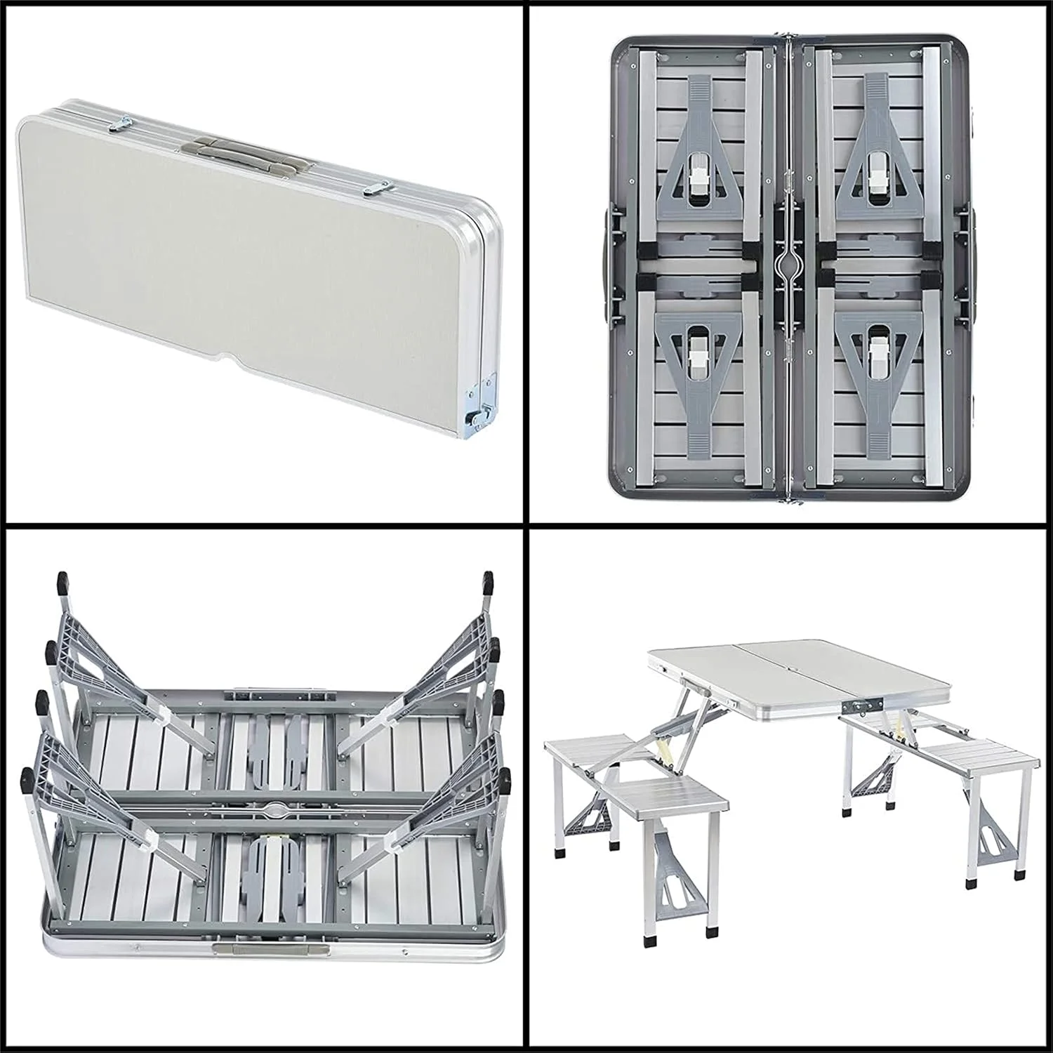 ست میز و صندلی تاشو، میز پیک نیک کمپینگ تاشو قابل حمل، با 4 صندلی و سوراخ چتر، مناسب برای پیک نیک و مسافرت در فضای باز، 33.6 اینچ ست میز و صندلی تاشو، میز پیک نیک کمپینگ تاشو قابل حمل، با 4 صندلی و سوراخ چتر، مناسب برای پیک نیک و مسافرت در فضای باز، 33.6 اینچ