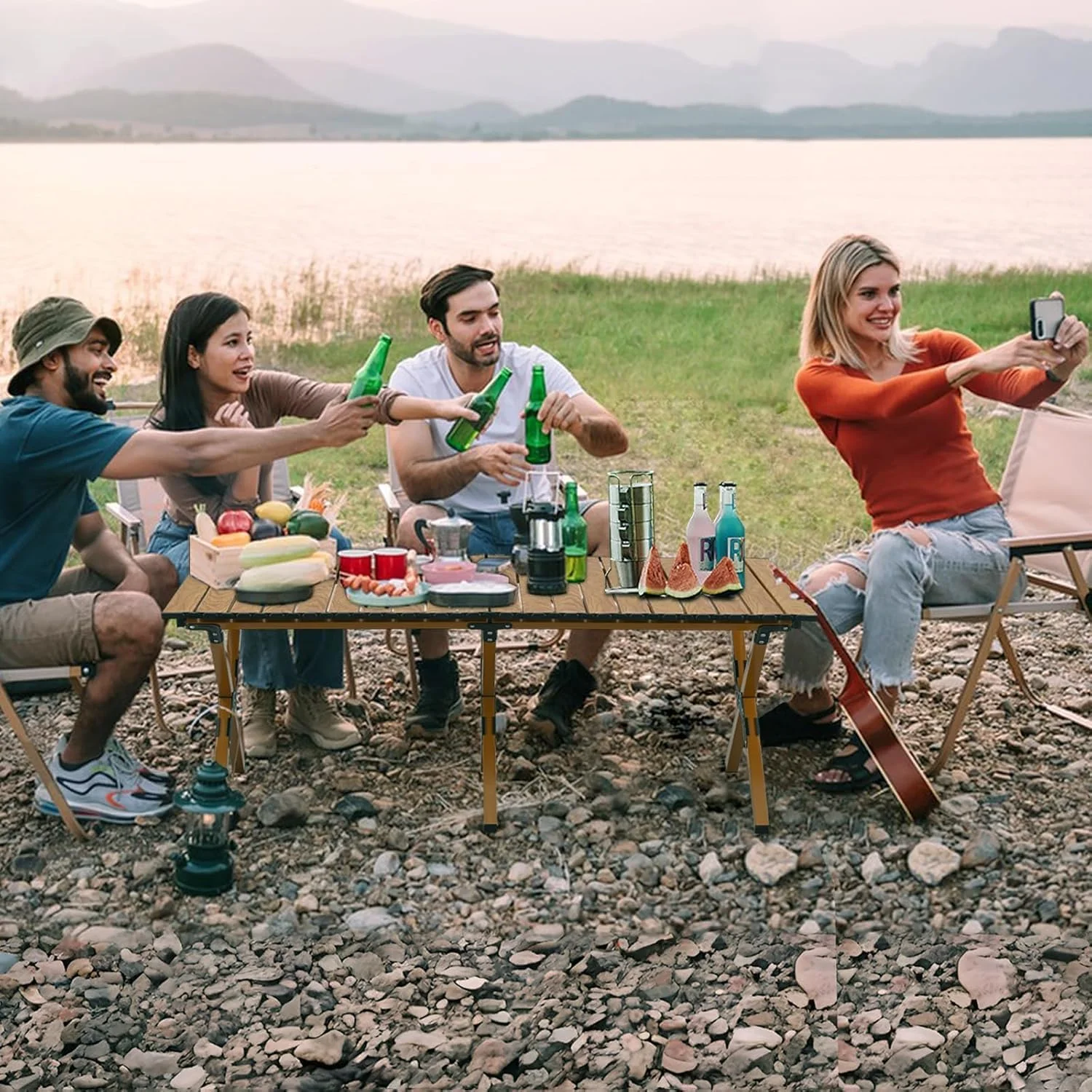 میز تاشو آلومینیومی رولی، مقاوم و قابل حمل برای پیک نیک، کمپینگ، ساحل، باغ، رویدادهای فضای باز، میز غذاخوری با کیف حمل - سایز 120x60 سانتی متر