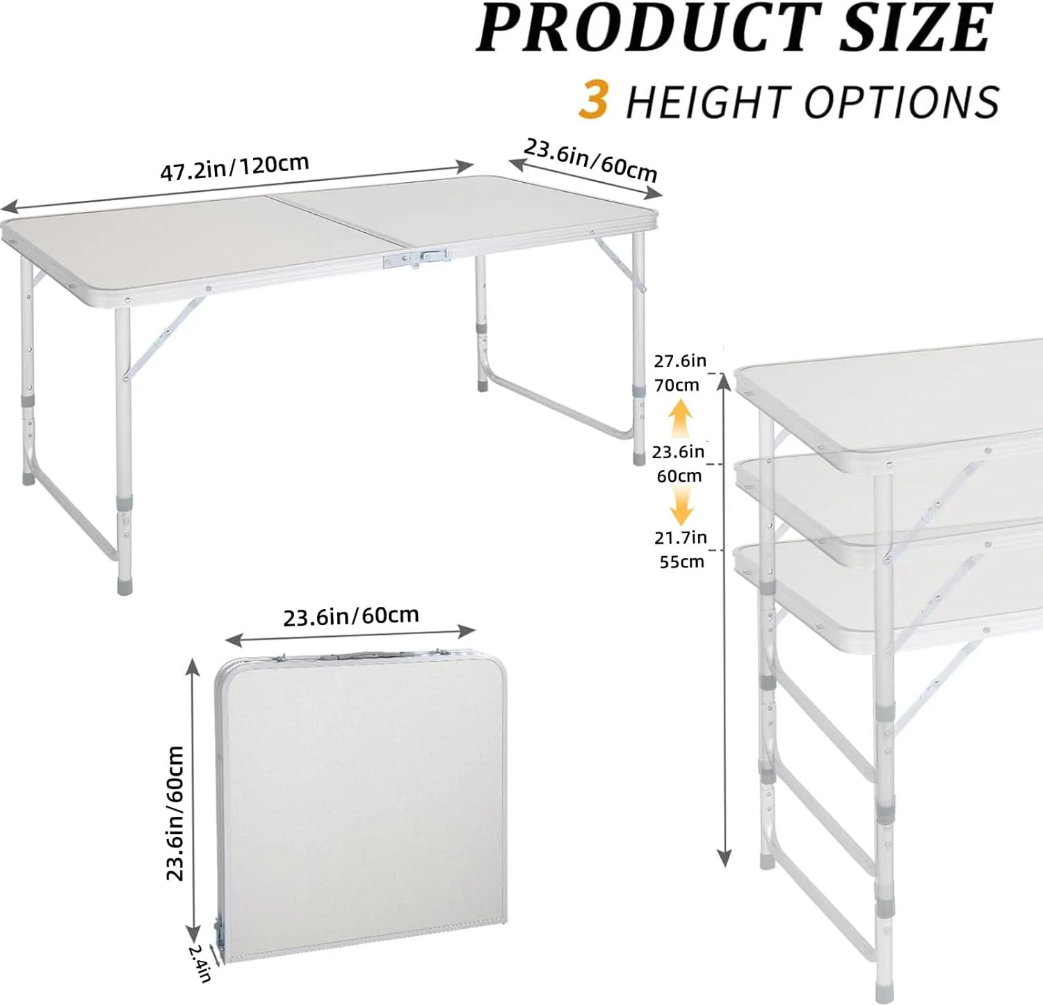میز تاشو کمپینگ و فضای باز ROUNY، میز پیک نیک تاشو قابل تنظیم با سوراخ سایبان، میز پلاستیکی تاشو ساحلی سنگین با دسته حمل، میزهای تاشو، میزهای قابل حمل برای مهمانی باربیکیو