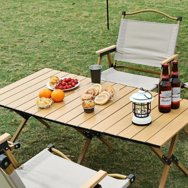 میز تاشو ECVV® - میز پیک نیک تاشو چند منظوره قابل حمل برای فضای باز و داخل خانه، میز رولی طرح چوب با کیف برای پیک نیک، کمپینگ، مسافرت، ساحل، مهمانی، پاسیو، باربیکیو باغ | 120 * 60 سانتی متر