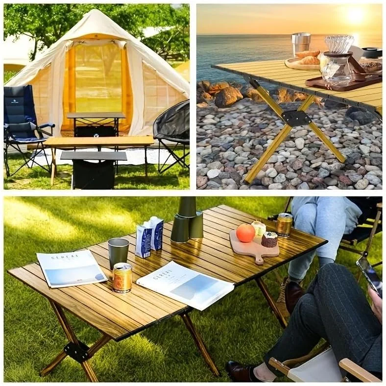 میز تاشو ECVV® - میز پیک نیک تاشو چند منظوره قابل حمل برای فضای باز و داخل خانه، میز رولی طرح چوب با کیف برای پیک نیک، کمپینگ، مسافرت، ساحل، مهمانی، پاسیو، باربیکیو باغ | 120 * 60 سانتی متر