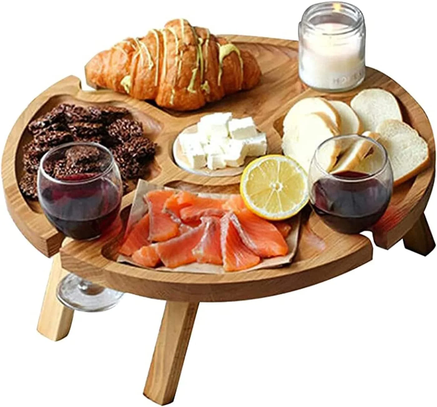 میز پیک نیک تاشو فضای باز اکسفور، میز کوچک چوبی قابل حمل ساحلی با جداکننده و جا لیوانی، مناسب برای باغ، مهمانی، کمپینگ، ساحل، شام در فضای باز