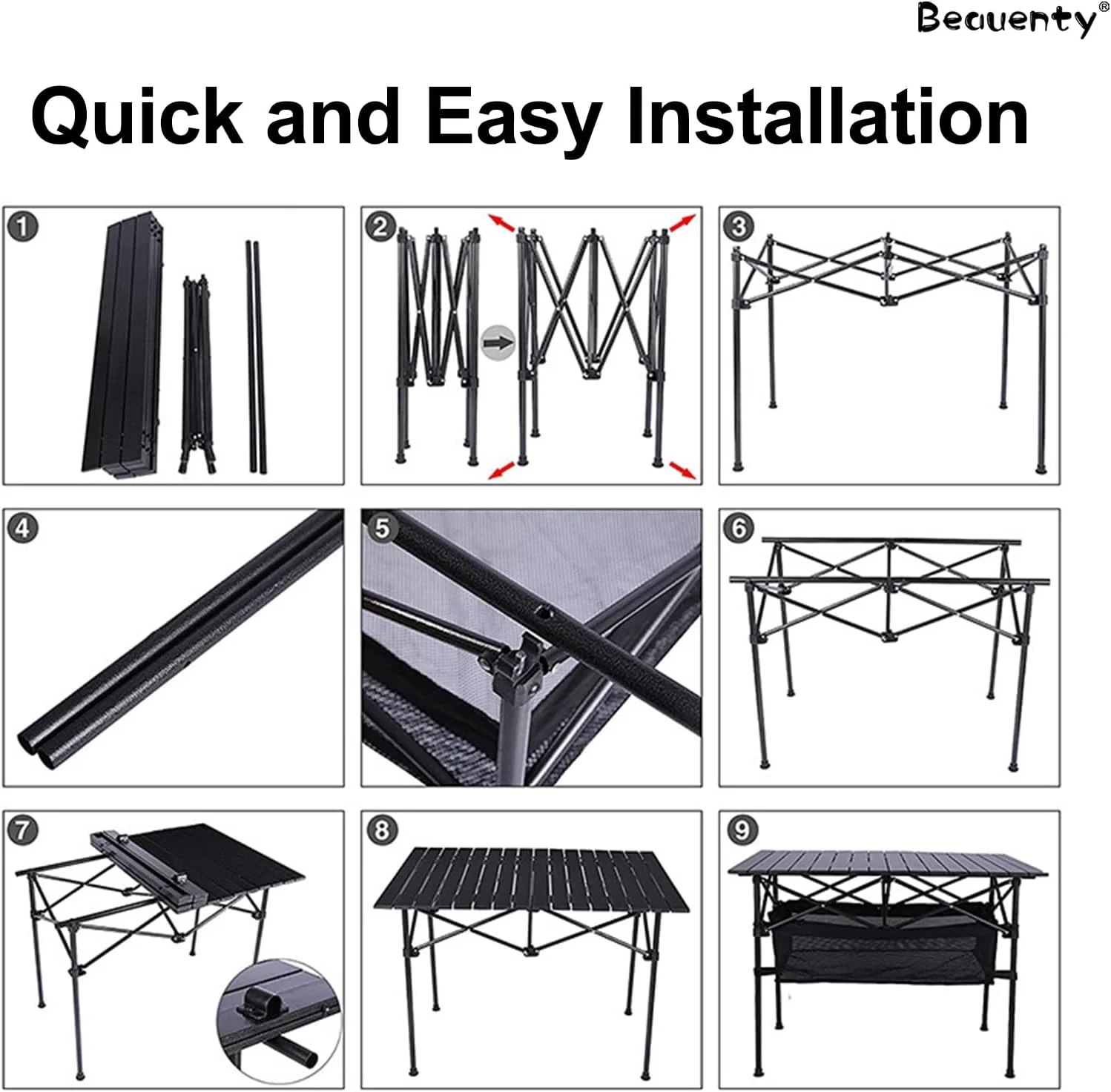 میز تاشو کمپینگ بئوتی، میز پیک نیک کمپینگ سبک وزن با کیف حمل، میز کوله گردی قابل تنظیم برای باربیکیو در فضای باز، حیاط خلوت، ساحل (چوب)