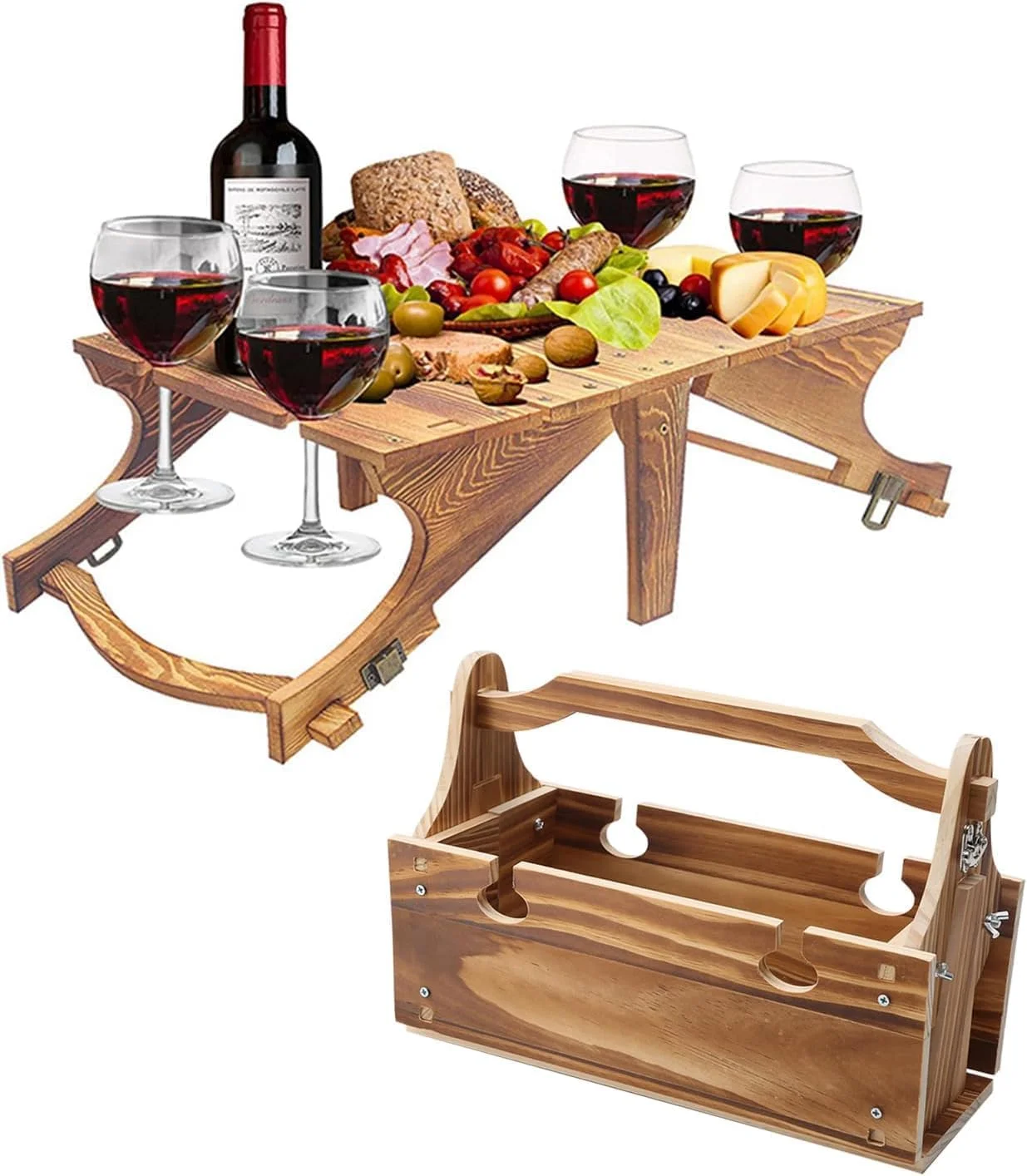 میز پیک نیک شراب قابل حمل YelaJoy، میز سبد پیک نیک چوبی تاشو 2 در 1، میز پیک نیک شراب برای کمپینگ در پارک، ساحل، میان وعده در فضای باز، 35x33.5x15 سانتی متر میز پیک نیک شراب قابل حمل YelaJoy، میز سبد پیک نیک چوبی تاشو 2 در 1، میز پیک نیک شراب برای کمپینگ در پارک، ساحل، میان وعده در فضای باز، 35x33.5x15 سانتی متر