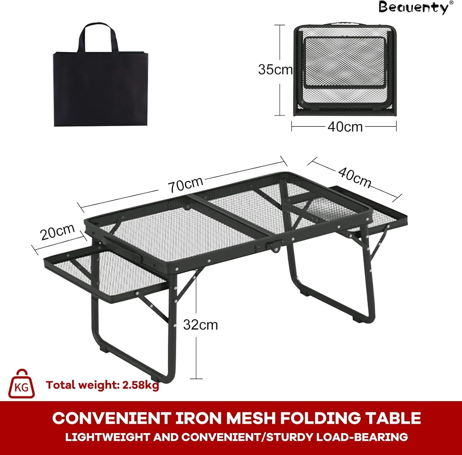 میز تاشو سبک وزن Beauenty با کیف حمل، میز گریل توری آلومینیومی 40 * 60/40 * 70 مقاوم در برابر درجه حرارت بالا، ظرفیت بار 20 کیلوگرم برای کمپینگ پیک نیک در فضای باز (40 * 70 مشکی) میز تاشو سبک وزن Beauenty با کیف حمل، میز گریل توری آلومینیومی 40 * 60/40 * 70 مقاوم در برابر درجه حرارت بالا، ظرفیت بار 20 کیلوگرم برای کمپینگ پیک نیک در فضای باز (40 * 70 مشکی)