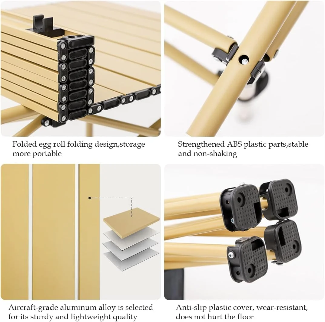 ست میز تاشو کمپینگ سولرکنم، سبک وزن، میز رول آپ تاشو آلومینیومی با کیف حمل مناسب، مناسب برای داخل خانه، خارج از خانه، کمپینگ، مهمانی، پیک نیک (1 * میز و 2 * صندلی)