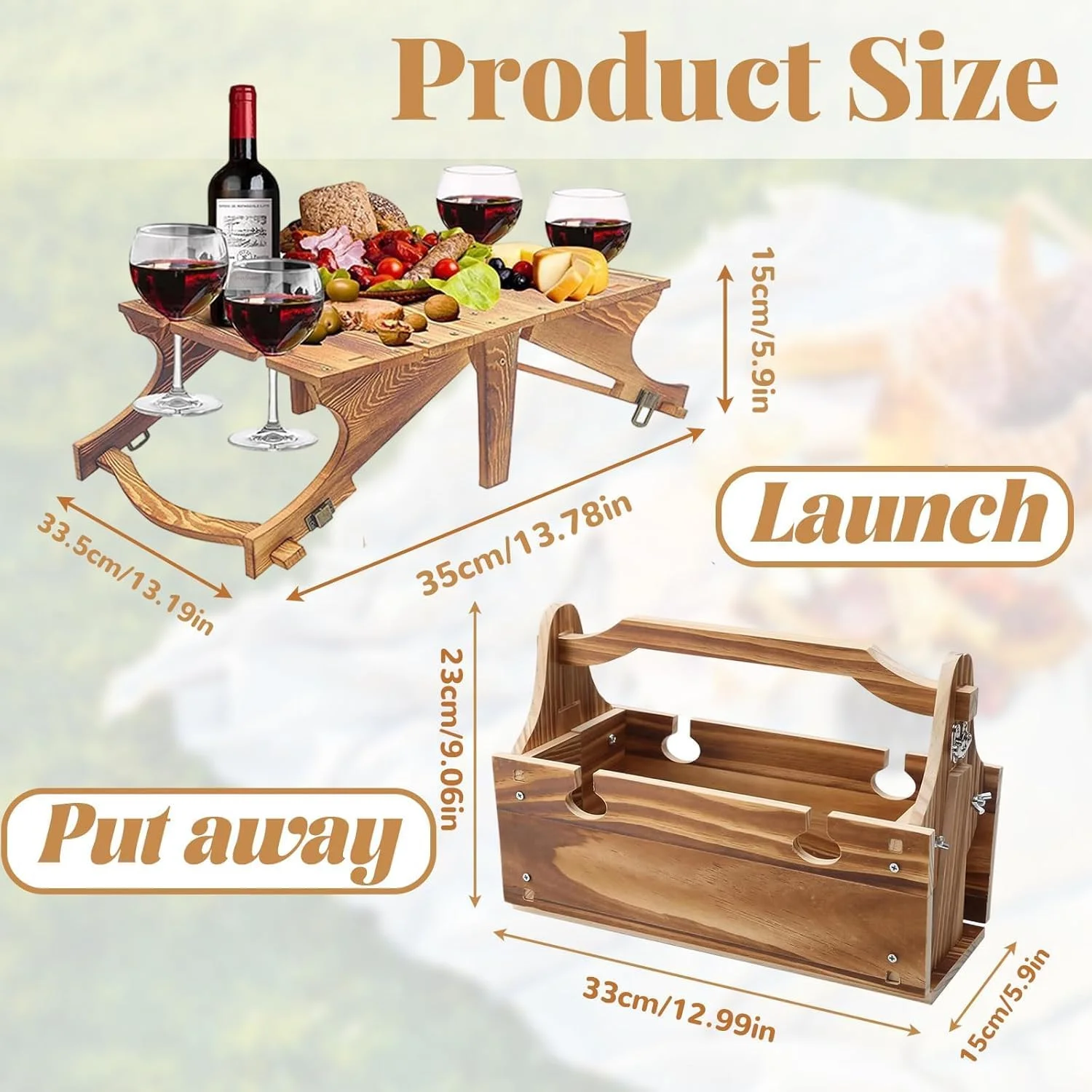 میز پیک نیک شراب قابل حمل YelaJoy، میز سبد پیک نیک چوبی تاشو 2 در 1، میز پیک نیک شراب برای کمپینگ در پارک، ساحل، میان وعده در فضای باز، 35x33.5x15 سانتی متر میز پیک نیک شراب قابل حمل YelaJoy، میز سبد پیک نیک چوبی تاشو 2 در 1، میز پیک نیک شراب برای کمپینگ در پارک، ساحل، میان وعده در فضای باز، 35x33.5x15 سانتی متر