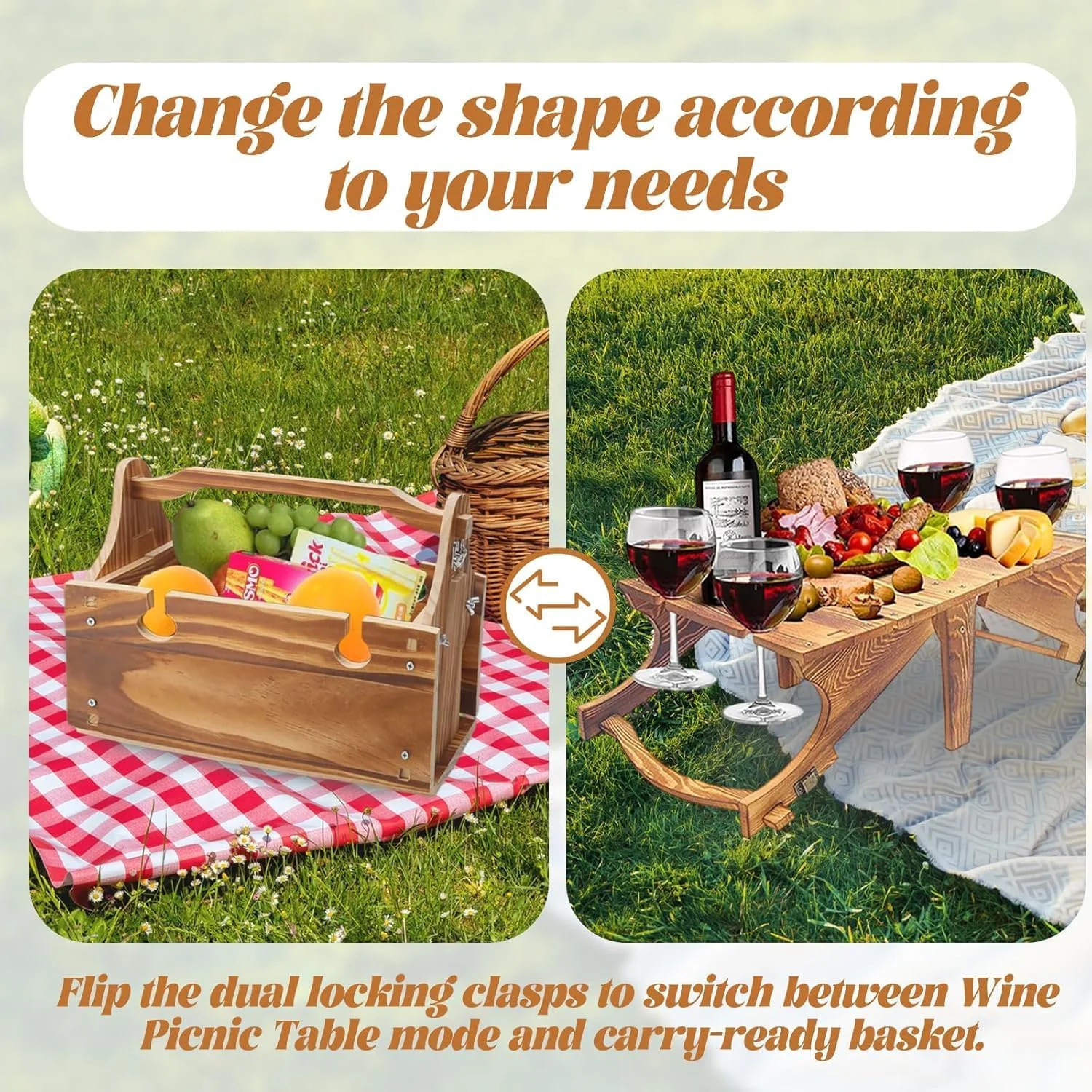 میز پیک نیک شراب قابل حمل YelaJoy، میز سبد پیک نیک چوبی تاشو 2 در 1، میز پیک نیک شراب برای کمپینگ در پارک، ساحل، میان وعده در فضای باز، 35x33.5x15 سانتی متر میز پیک نیک شراب قابل حمل YelaJoy، میز سبد پیک نیک چوبی تاشو 2 در 1، میز پیک نیک شراب برای کمپینگ در پارک، ساحل، میان وعده در فضای باز، 35x33.5x15 سانتی متر