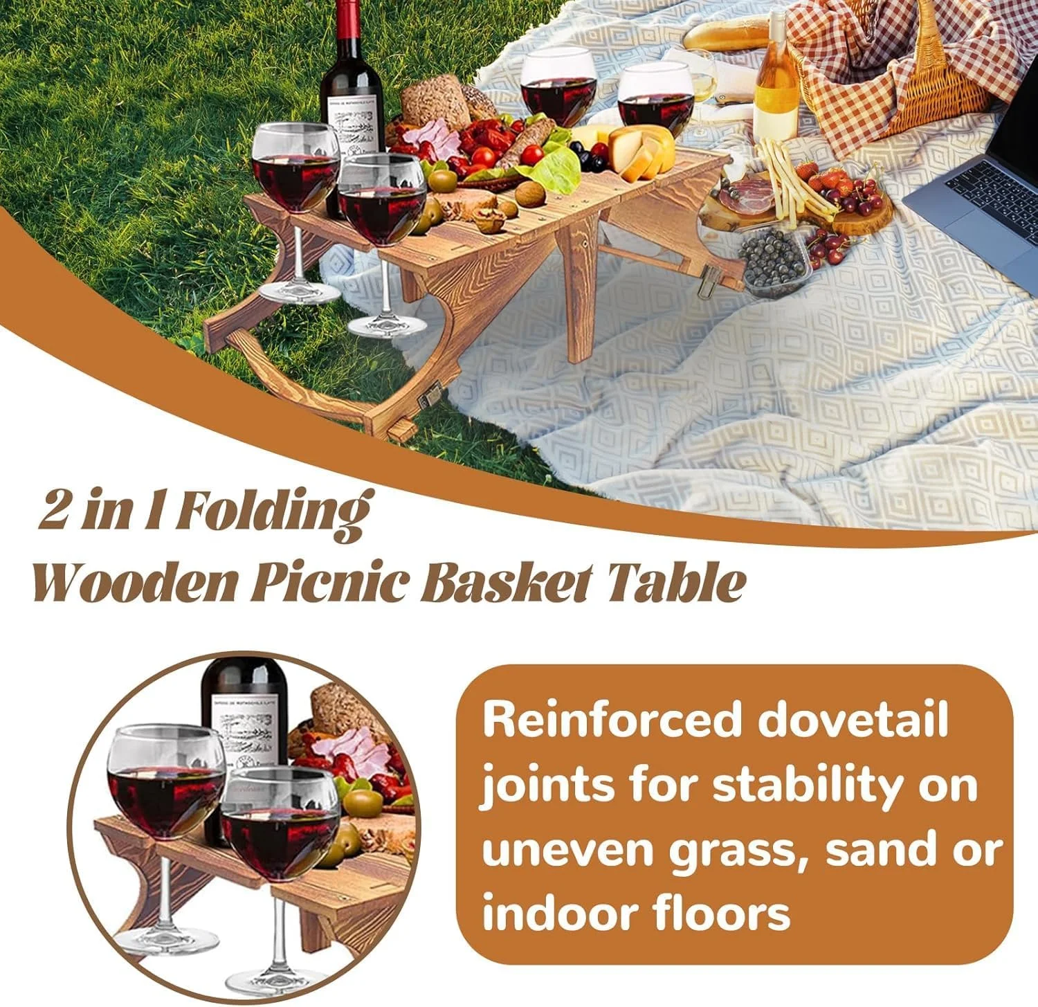 میز پیک نیک شراب قابل حمل YelaJoy، میز سبد پیک نیک چوبی تاشو 2 در 1، میز پیک نیک شراب برای کمپینگ در پارک، ساحل، میان وعده در فضای باز، 35x33.5x15 سانتی متر میز پیک نیک شراب قابل حمل YelaJoy، میز سبد پیک نیک چوبی تاشو 2 در 1، میز پیک نیک شراب برای کمپینگ در پارک، ساحل، میان وعده در فضای باز، 35x33.5x15 سانتی متر