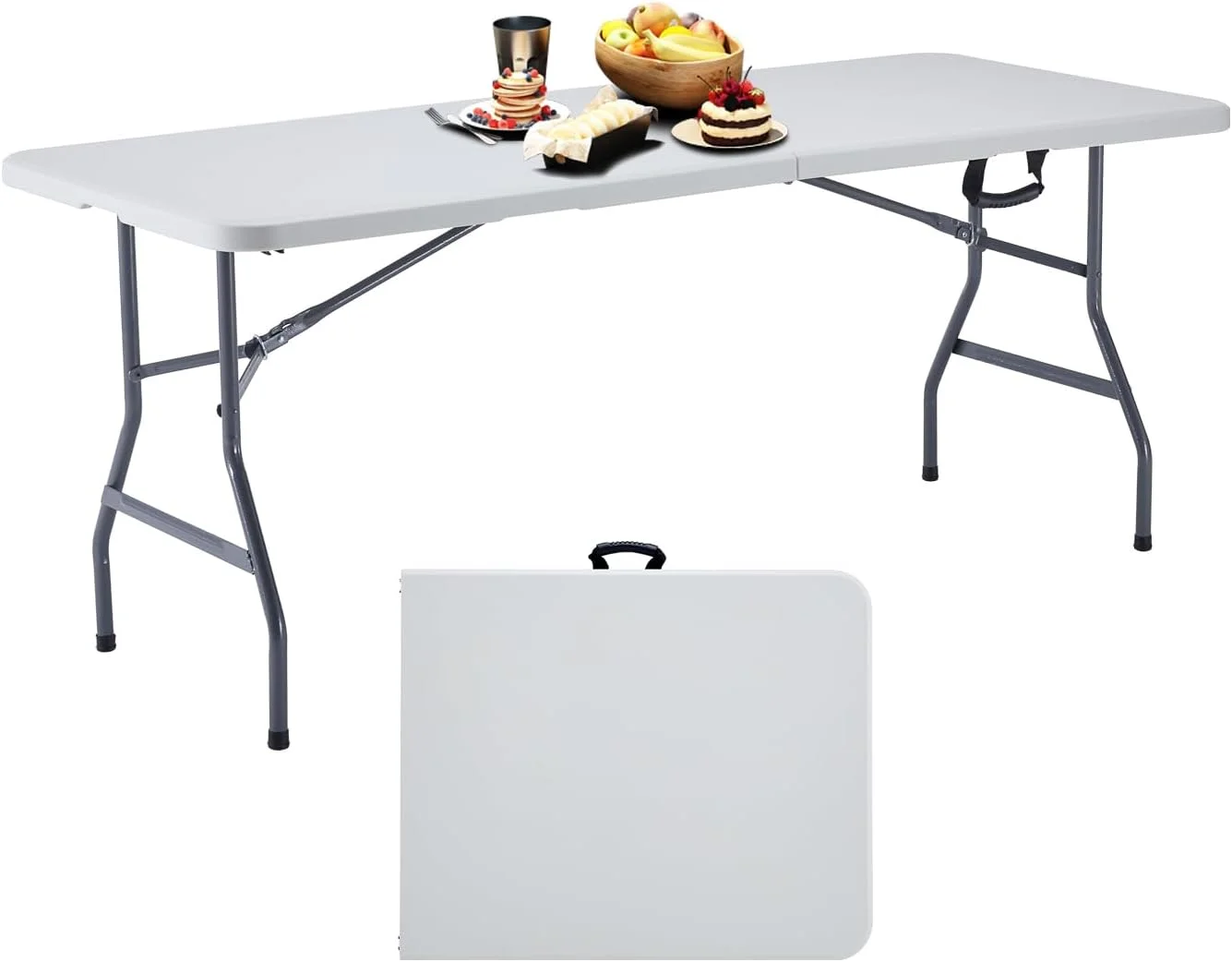میز تاشو 1.8 متری KAIHAOWIN، میز تاشو سنگین و مقاوم مناسب فضای داخلی/خارجی، میز پلاستیکی تاشو کاربردی با دستگیره، میز ناهارخوری با ارتفاع قابل تنظیم برای پیک نیک، مهمانی، کمپینگ