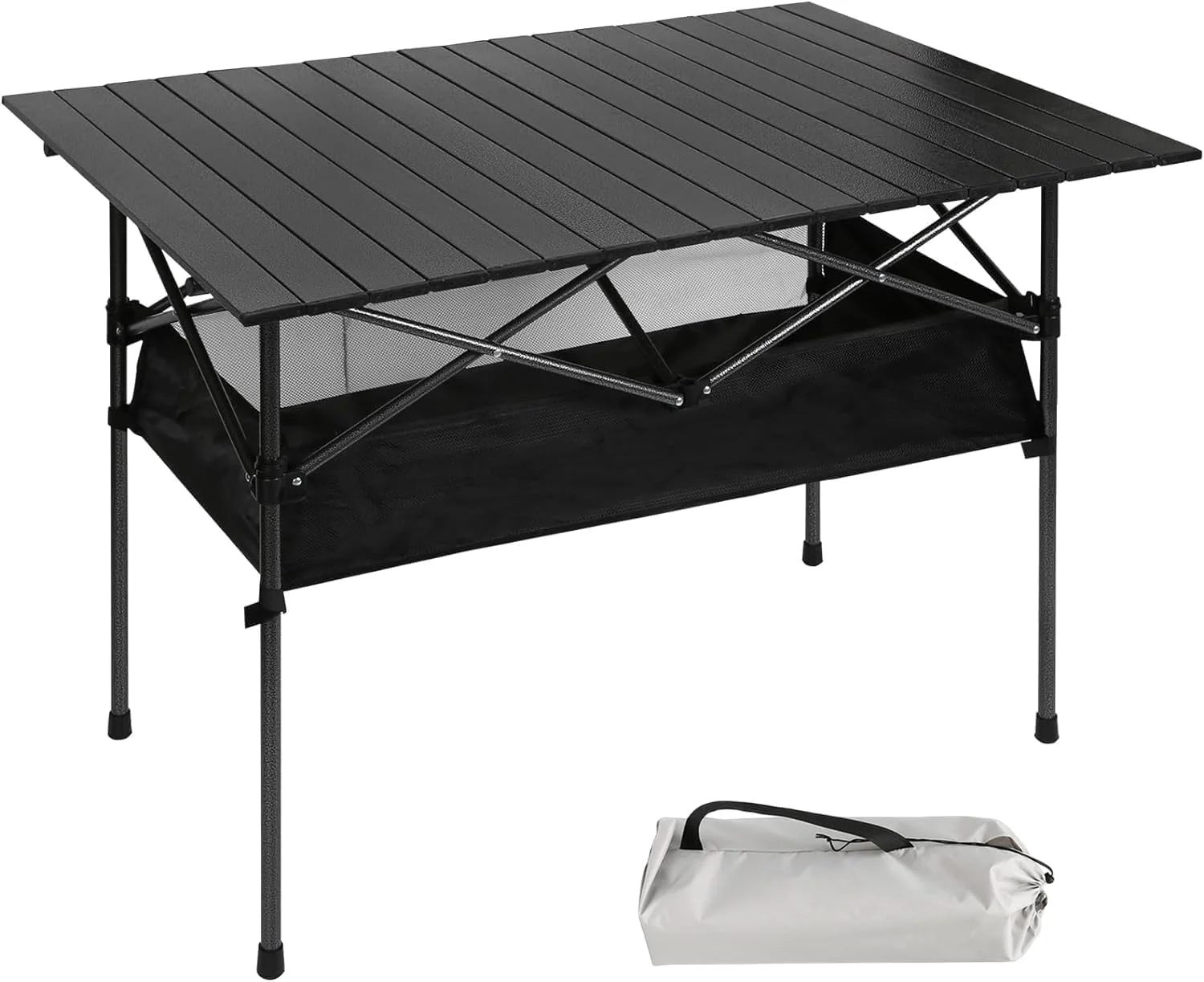 میز پیک نیک تاشو قابل حمل، جیب ضد آب، برای باربیکیو در فضای باز، آشپزی، ساحل و کمپینگ - 95 x 55 x 50CM (مشکی)