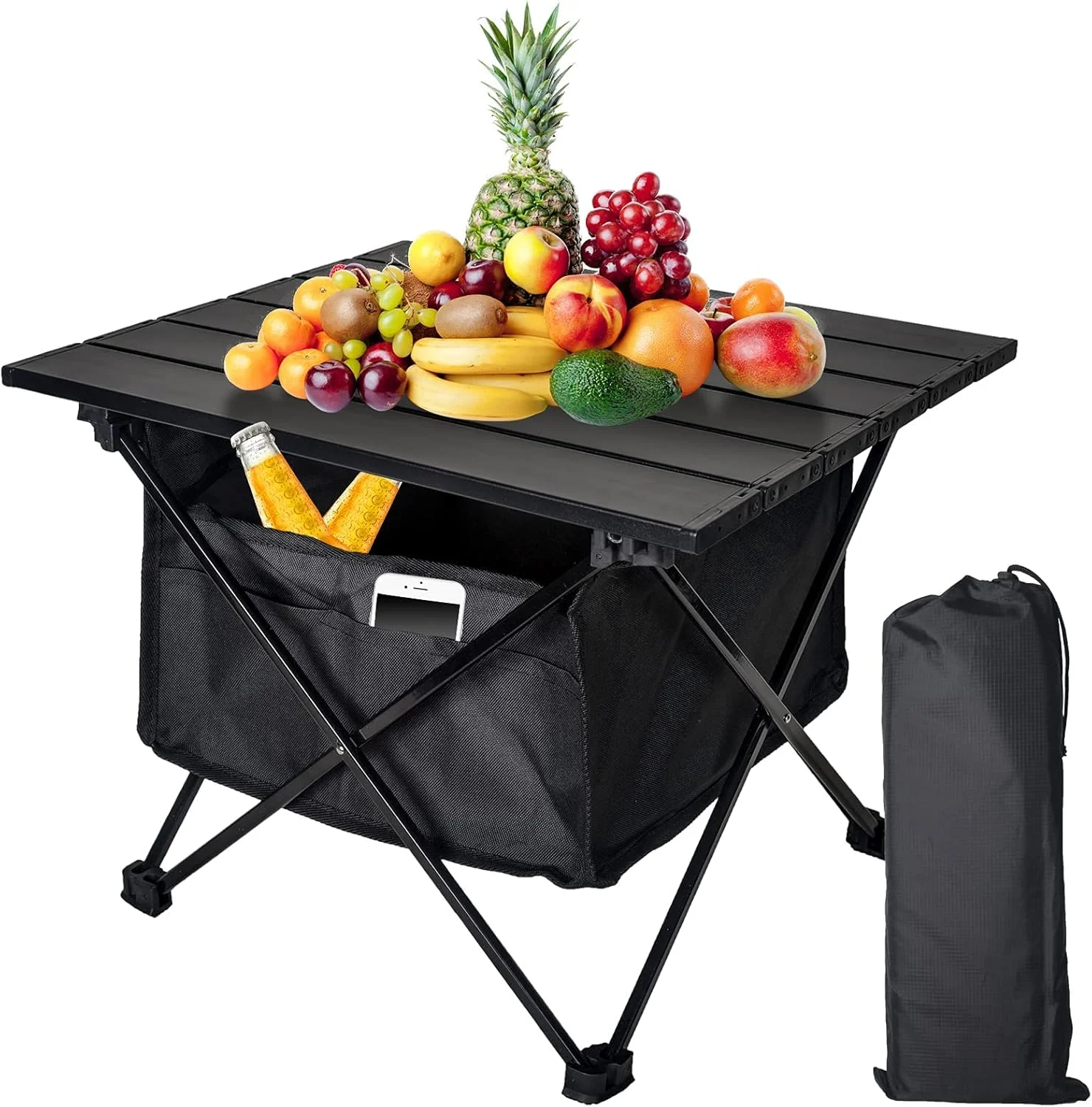 KASTWAVE Portable Lightweight Camping Folding Table, with Storage Bag, Camping Side Table with Aluminum Table Top, Water-Proof Beach Table, Easy Carrying for Camp, Beach, Picnics, Hiking, Fishing