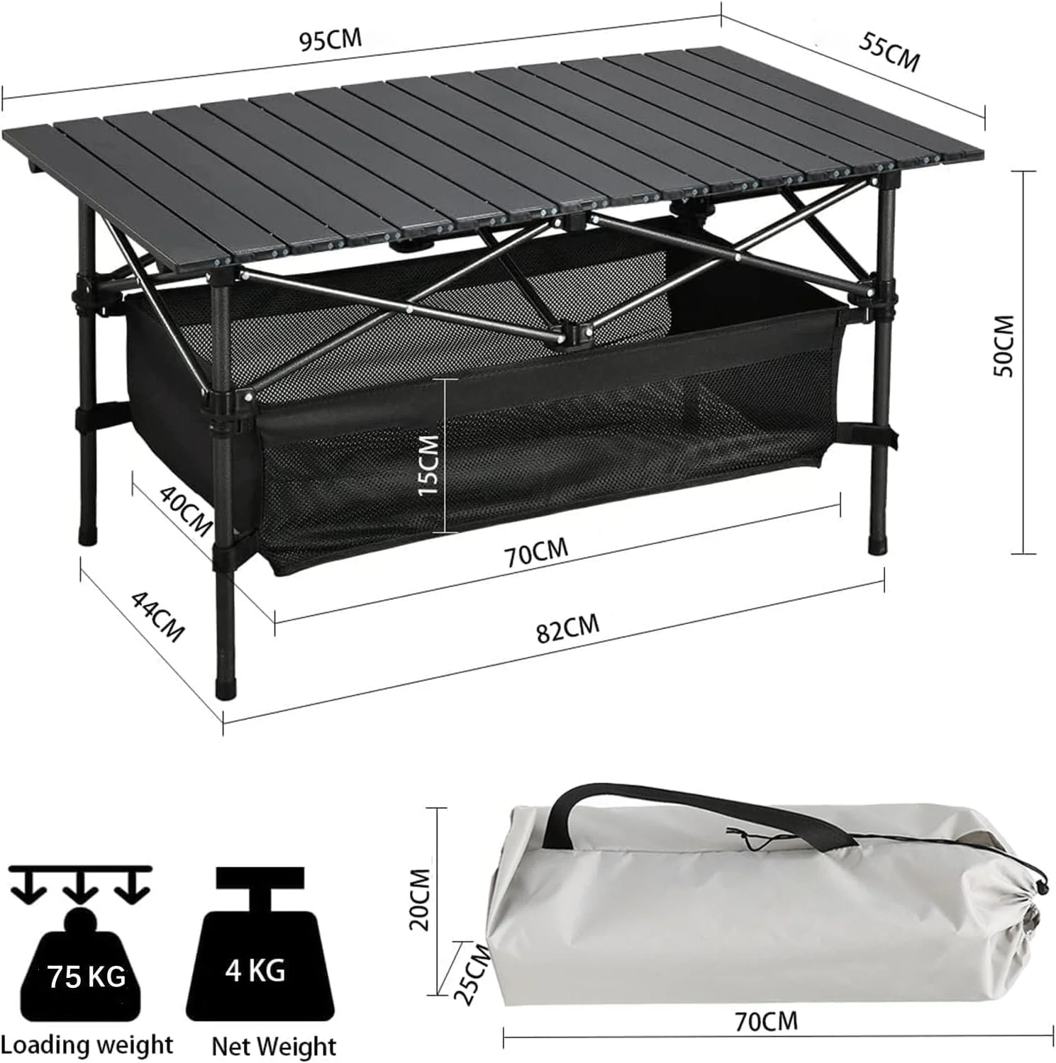 میز پیک نیک تاشو قابل حمل، جیب ضد آب، برای باربیکیو در فضای باز، آشپزی، ساحل و کمپینگ - 95 x 55 x 50CM (مشکی) میز پیک نیک تاشو قابل حمل، جیب ضد آب، برای باربیکیو در فضای باز، آشپزی، ساحل و کمپینگ - 95 x 55 x 50CM (مشکی)