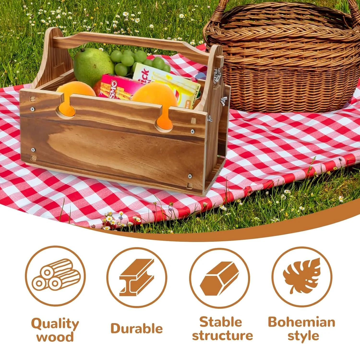 میز پیک نیک شراب قابل حمل YelaJoy، میز سبد پیک نیک چوبی تاشو 2 در 1، میز پیک نیک شراب برای کمپینگ در پارک، ساحل، میان وعده در فضای باز، 35x33.5x15 سانتی متر میز پیک نیک شراب قابل حمل YelaJoy، میز سبد پیک نیک چوبی تاشو 2 در 1، میز پیک نیک شراب برای کمپینگ در پارک، ساحل، میان وعده در فضای باز، 35x33.5x15 سانتی متر