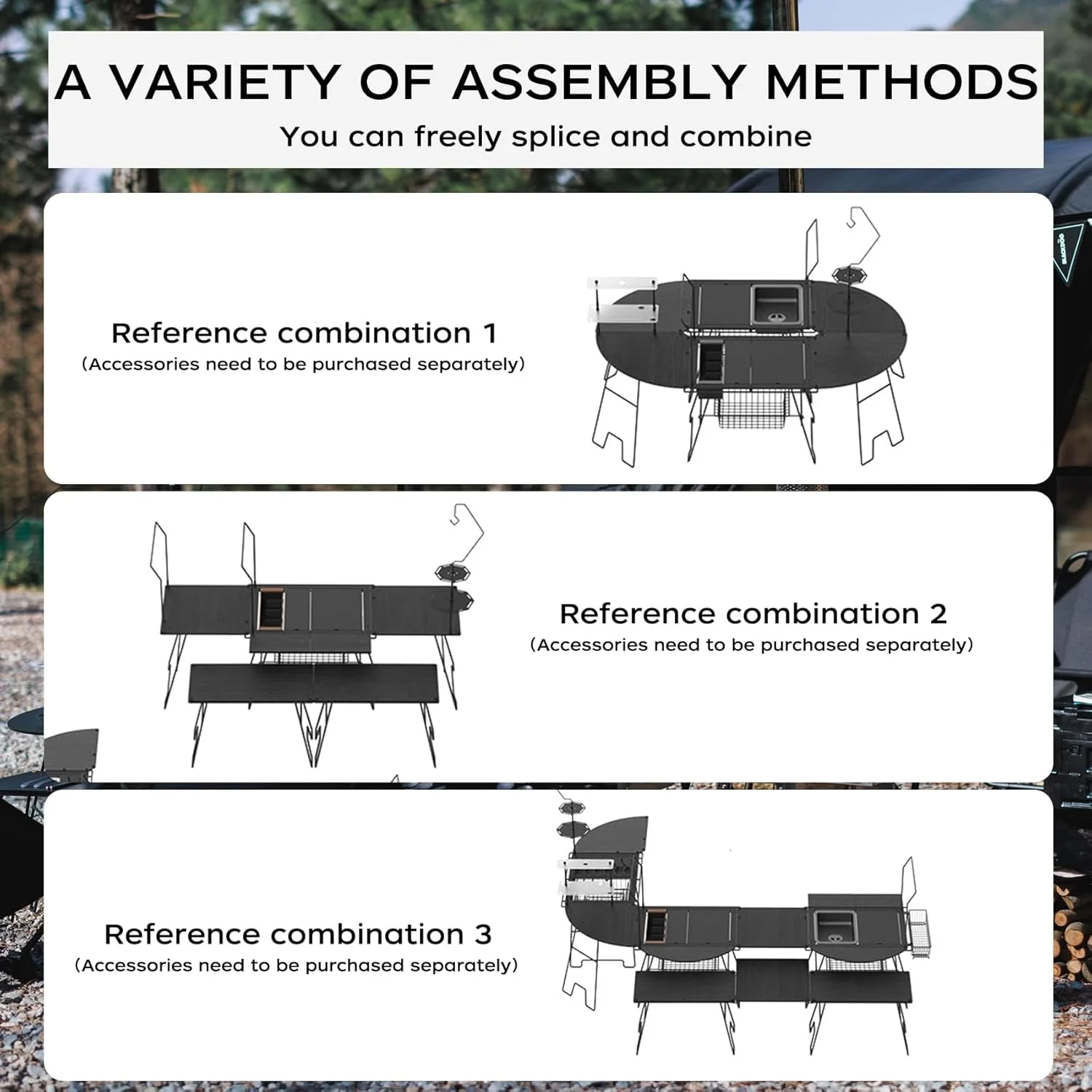 میز تاشو کمپینگ قابل حمل با سیستم مدولار اتصال، میز پیک نیک سبک و جمع و جور در فضای باز با کیف حمل، قاب فلزی سنگین، سطح ضد آب، برای باربیکیو، پیاده روی، ساحل میز تاشو کمپینگ قابل حمل با سیستم مدولار اتصال، میز پیک نیک سبک و جمع و جور در فضای باز با کیف حمل، قاب فلزی سنگین، سطح ضد آب، برای باربیکیو، پیاده روی، ساحل