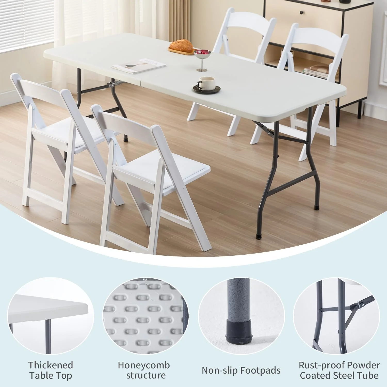 میز تاشو 1.8 متری KAIHAOWIN، میز تاشو سنگین و مقاوم مناسب فضای داخلی/خارجی، میز پلاستیکی تاشو کاربردی با دستگیره، میز ناهارخوری با ارتفاع قابل تنظیم برای پیک نیک، مهمانی، کمپینگ میز تاشو 1.8 متری KAIHAOWIN، میز تاشو سنگین و مقاوم مناسب فضای داخلی/خارجی، میز پلاستیکی تاشو کاربردی با دستگیره، میز ناهارخوری با ارتفاع قابل تنظیم برای پیک نیک، مهمانی، کمپینگ