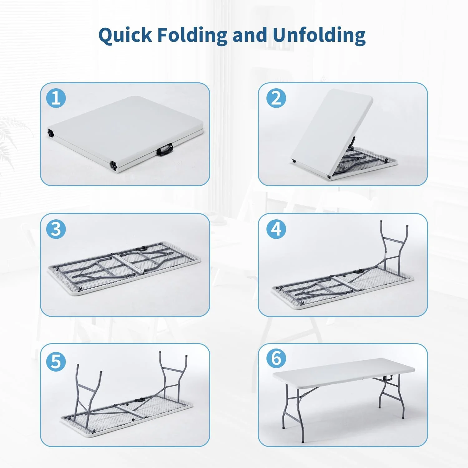 میز تاشو 1.8 متری KAIHAOWIN، میز تاشو سنگین و مقاوم مناسب فضای داخلی/خارجی، میز پلاستیکی تاشو کاربردی با دستگیره، میز ناهارخوری با ارتفاع قابل تنظیم برای پیک نیک، مهمانی، کمپینگ میز تاشو 1.8 متری KAIHAOWIN، میز تاشو سنگین و مقاوم مناسب فضای داخلی/خارجی، میز پلاستیکی تاشو کاربردی با دستگیره، میز ناهارخوری با ارتفاع قابل تنظیم برای پیک نیک، مهمانی، کمپینگ