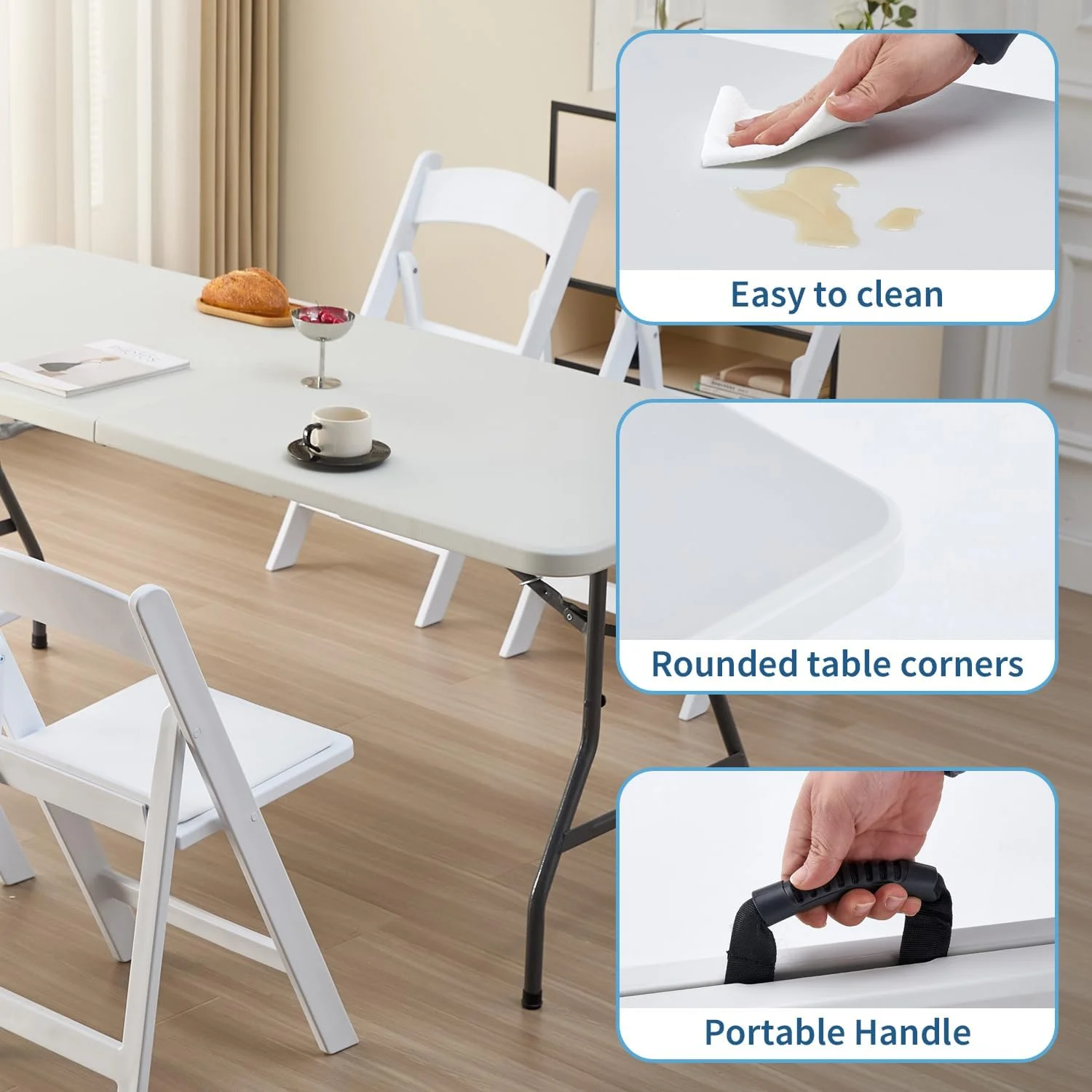 میز تاشو 1.8 متری KAIHAOWIN، میز تاشو سنگین و مقاوم مناسب فضای داخلی/خارجی، میز پلاستیکی تاشو کاربردی با دستگیره، میز ناهارخوری با ارتفاع قابل تنظیم برای پیک نیک، مهمانی، کمپینگ میز تاشو 1.8 متری KAIHAOWIN، میز تاشو سنگین و مقاوم مناسب فضای داخلی/خارجی، میز پلاستیکی تاشو کاربردی با دستگیره، میز ناهارخوری با ارتفاع قابل تنظیم برای پیک نیک، مهمانی، کمپینگ