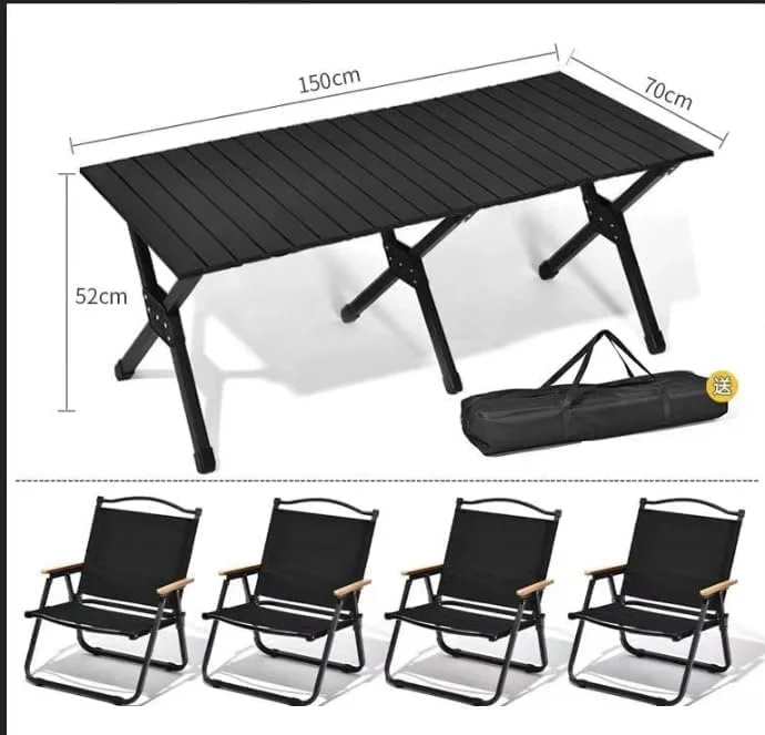 ست میز تاشو مسافرتی قابل حمل با 4 صندلی - میز پیک نیک و صندلی های آلومینیومی سبک وزن مناسب فضای باز، پاسیو، مسافرت (مشکی) ست میز تاشو مسافرتی قابل حمل با 4 صندلی - میز پیک نیک و صندلی های آلومینیومی سبک وزن مناسب فضای باز، پاسیو، مسافرت (مشکی)