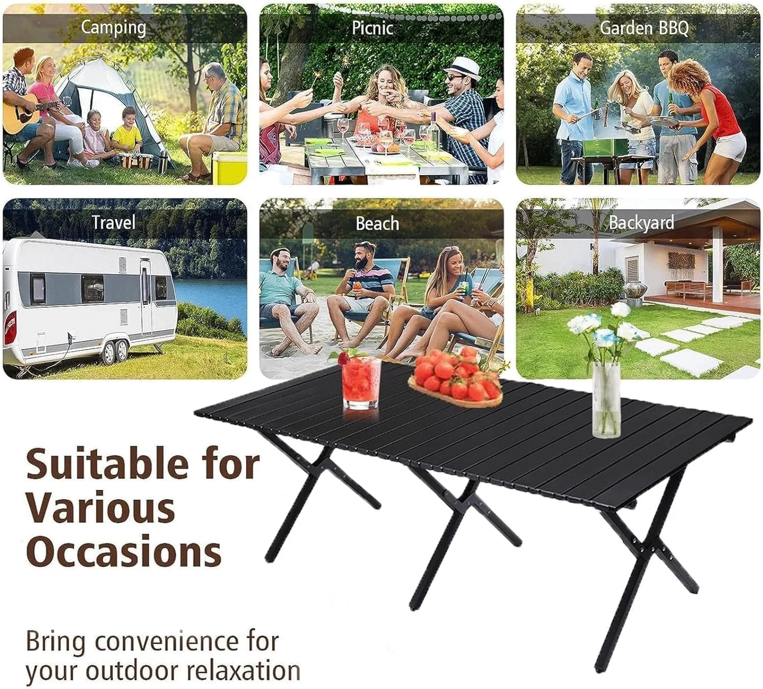 ست میز تاشو مسافرتی قابل حمل با 4 صندلی - میز پیک نیک و صندلی های آلومینیومی سبک وزن مناسب فضای باز، پاسیو، مسافرت (مشکی) ست میز تاشو مسافرتی قابل حمل با 4 صندلی - میز پیک نیک و صندلی های آلومینیومی سبک وزن مناسب فضای باز، پاسیو، مسافرت (مشکی)