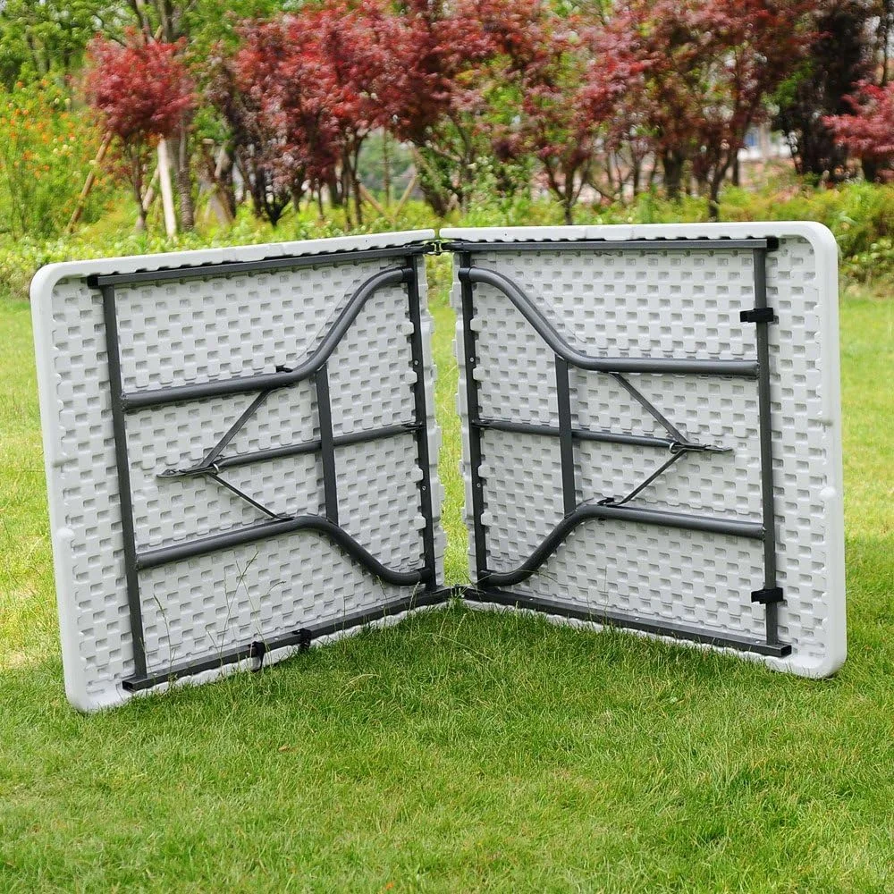 میز تاشو 6 فوتی پلاستیکی قابل حمل برای پیک نیک، مهمانی، غذاخوری، کمپینگ در فضای داخلی و خارجی میز تاشو 6 فوتی پلاستیکی قابل حمل برای پیک نیک، مهمانی، غذاخوری، کمپینگ در فضای داخلی و خارجی