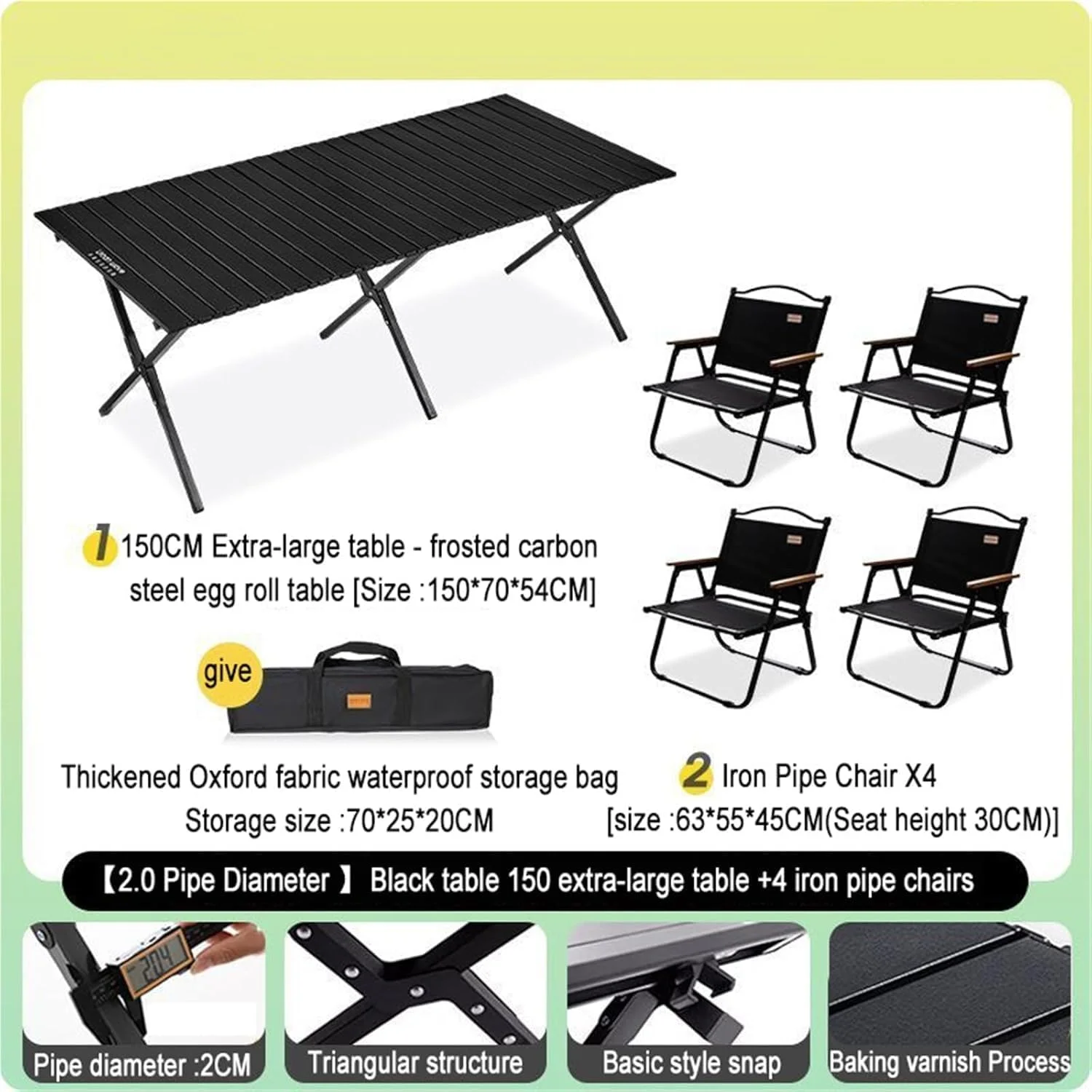 ست میز تاشو مسافرتی قابل حمل با 4 صندلی - میز پیک نیک و صندلی های آلومینیومی سبک وزن مناسب فضای باز، پاسیو، مسافرت (مشکی) ست میز تاشو مسافرتی قابل حمل با 4 صندلی - میز پیک نیک و صندلی های آلومینیومی سبک وزن مناسب فضای باز، پاسیو، مسافرت (مشکی)