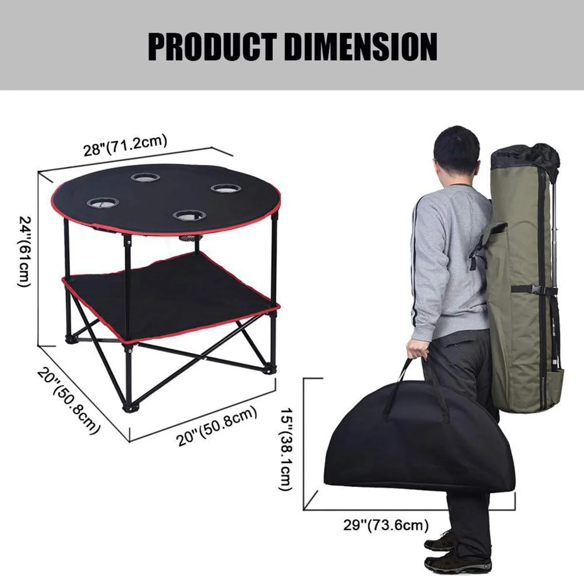 میز کمپینگ گرد قابل حمل ECVV® (72.8×50.8×61.9 سانتی متر) به همراه کیف حمل و 4 جای لیوانی - میز پیک نیک تاشو سبک وزن برای کمپینگ، پیاده روی و گردش میز کمپینگ گرد قابل حمل ECVV® (72.8×50.8×61.9 سانتی متر) به همراه کیف حمل و 4 جای لیوانی - میز پیک نیک تاشو سبک وزن برای کمپینگ، پیاده روی و گردش