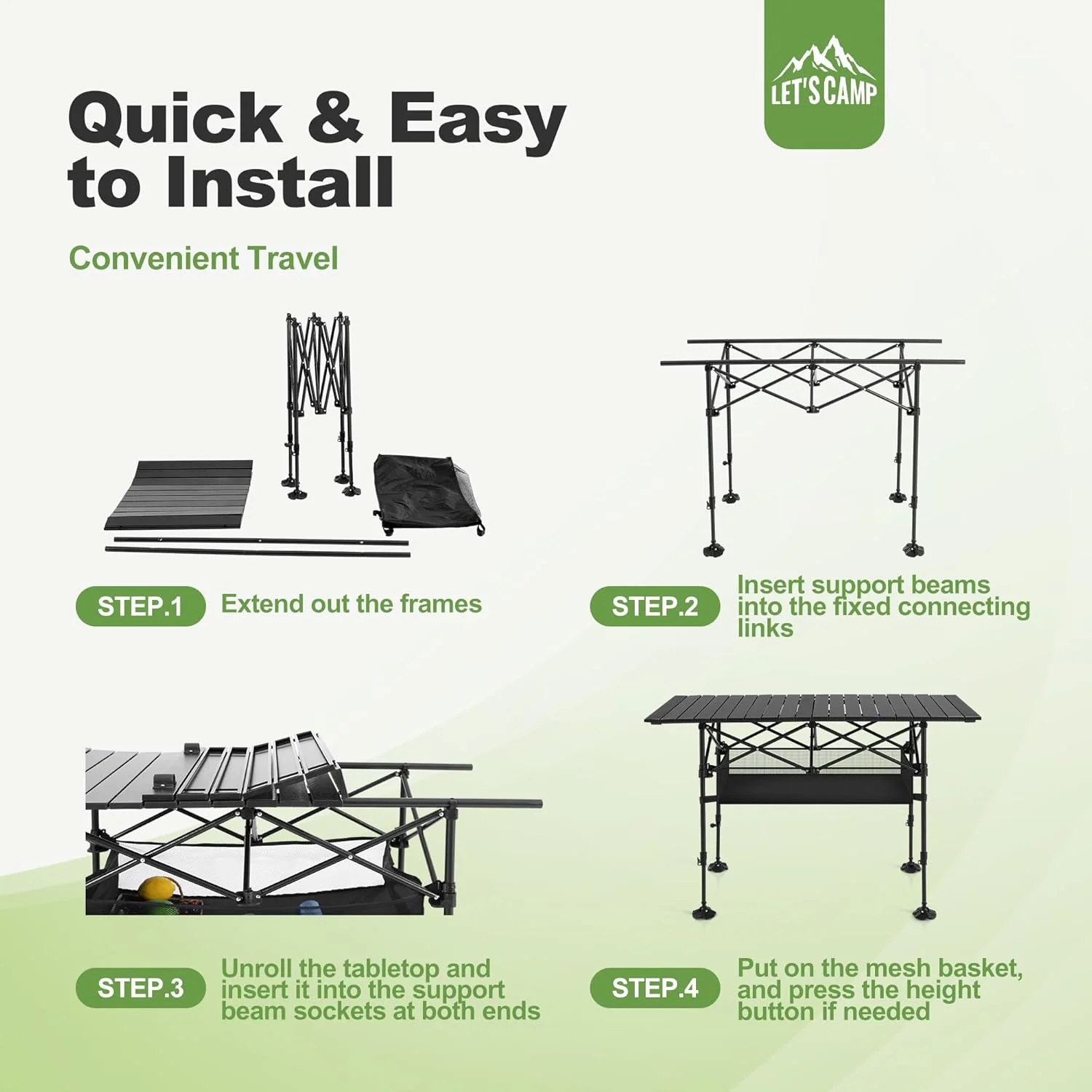 میز تاشو کمپینگ، میز آلومینیومی رولی قابل حمل با ارتفاع قابل تنظیم به همراه کیف حمل، سبک وزن مناسب پیک نیک، باربیکیو، ساحل، پیاده روی، حیاط خلوت میز تاشو کمپینگ، میز آلومینیومی رولی قابل حمل با ارتفاع قابل تنظیم به همراه کیف حمل، سبک وزن مناسب پیک نیک، باربیکیو، ساحل، پیاده روی، حیاط خلوت